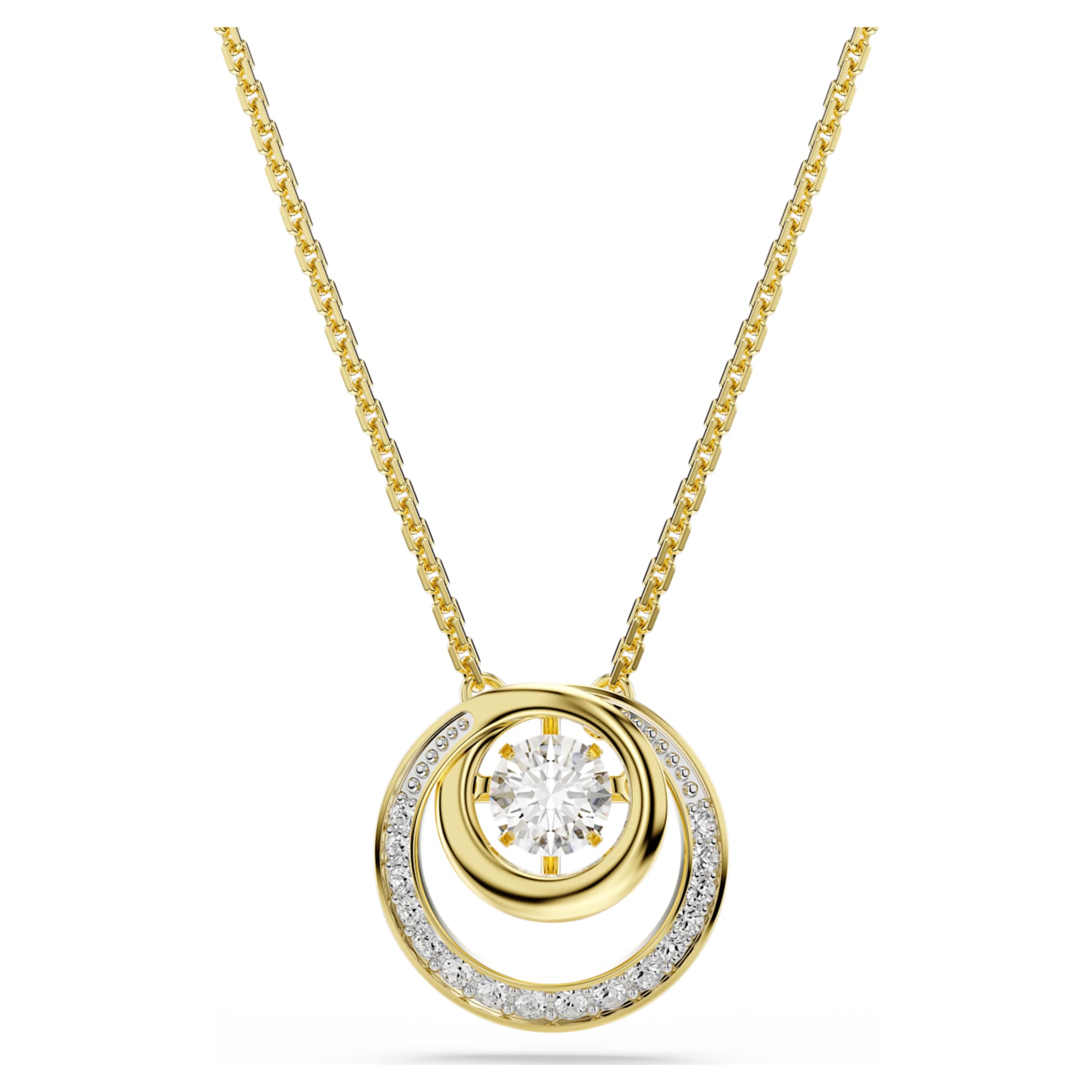 Swarovski Hyperbola pendant Round cut, White, 18K gold finish