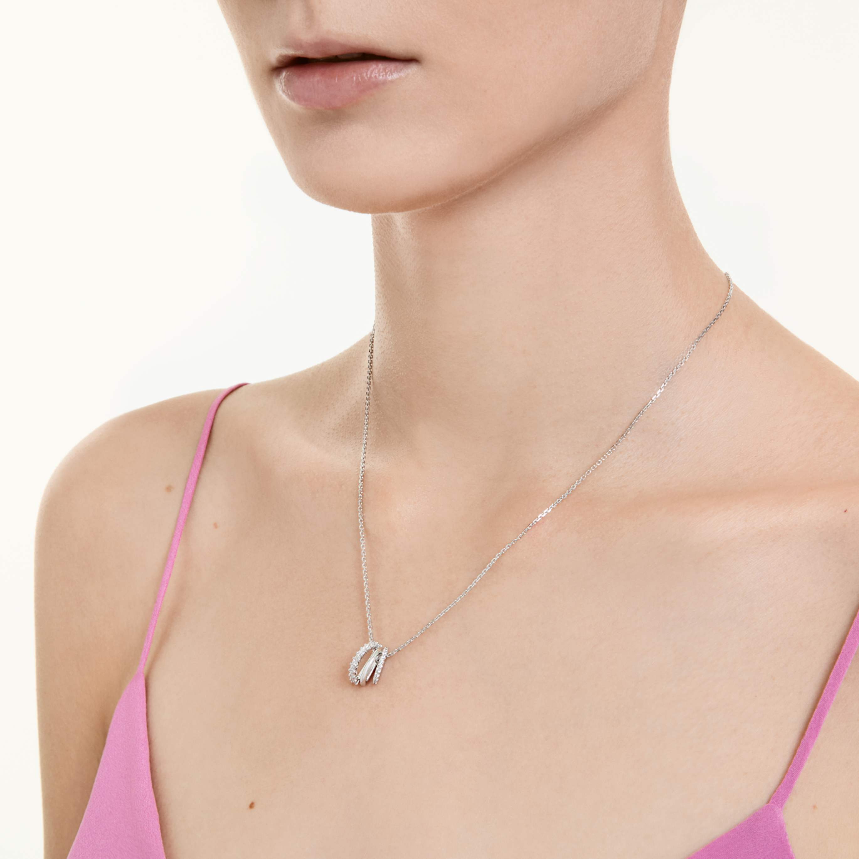 Swarovski Hyperbola pendant Round cut, White, Rhodium plated