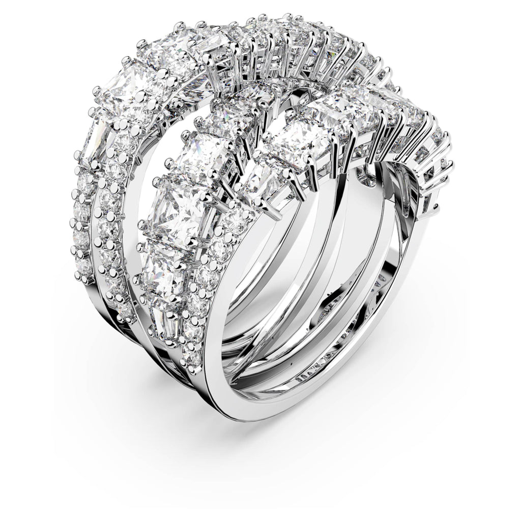 Swarovski Hyperbola ring Mixed cuts, White, Rhodium plated
