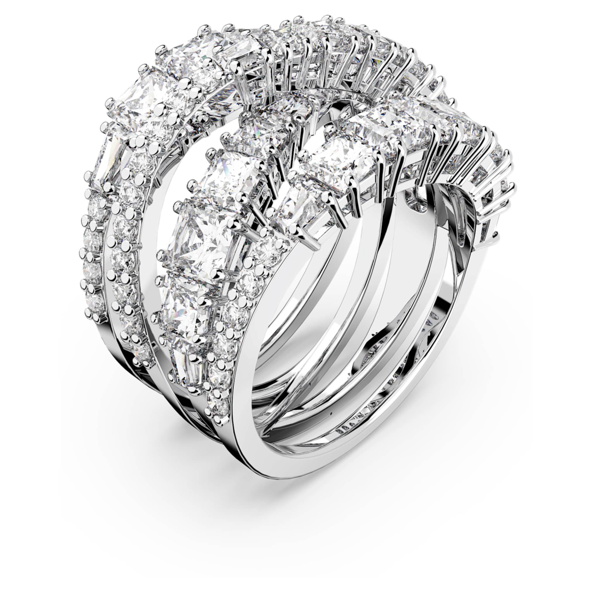 Swarovski Hyperbola ring Mixed cuts, White, Rhodium plated
