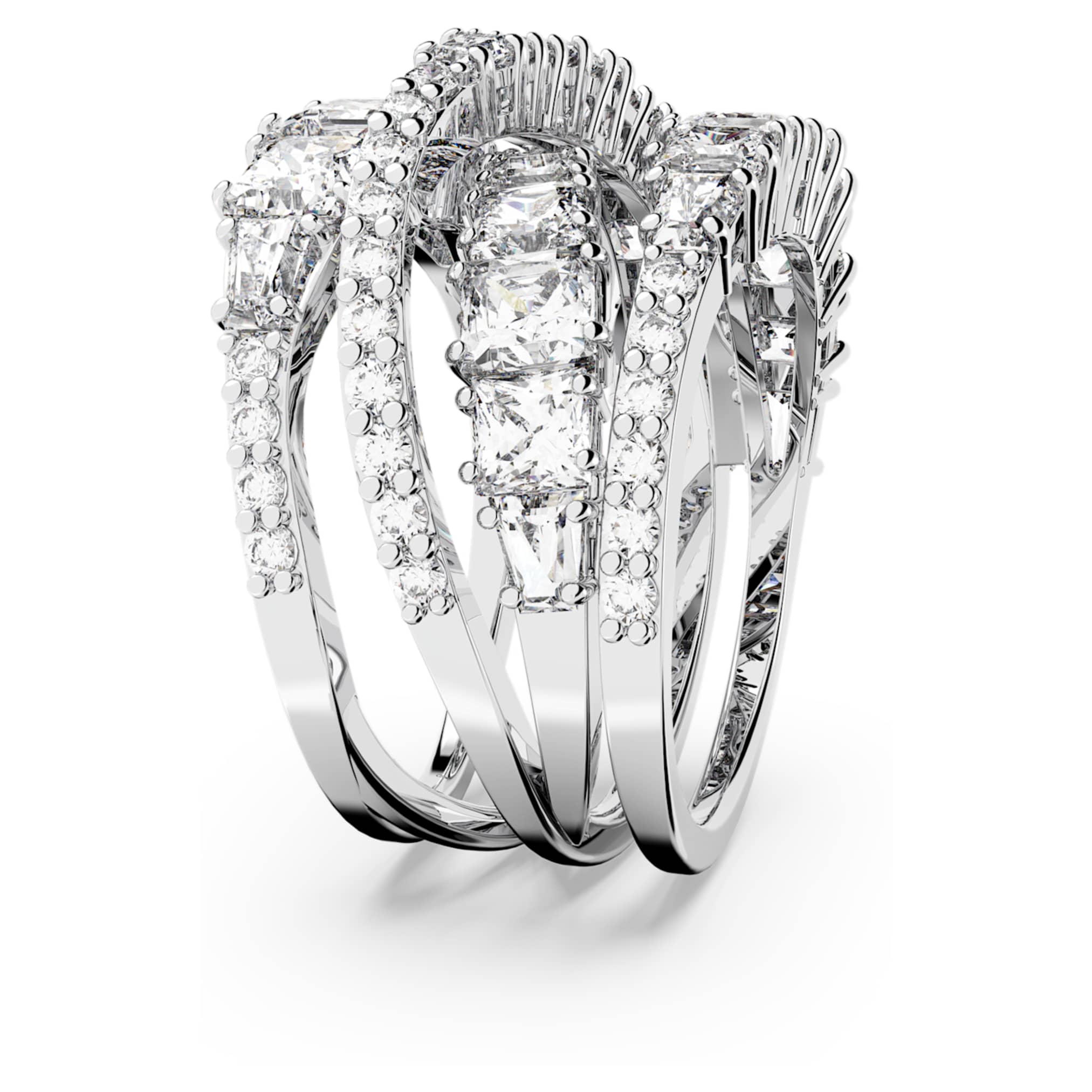 Swarovski Hyperbola ring Mixed cuts, White, Rhodium plated
