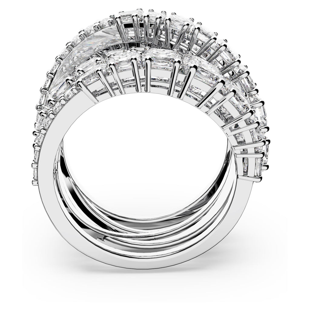 Swarovski Hyperbola ring Mixed cuts, White, Rhodium plated