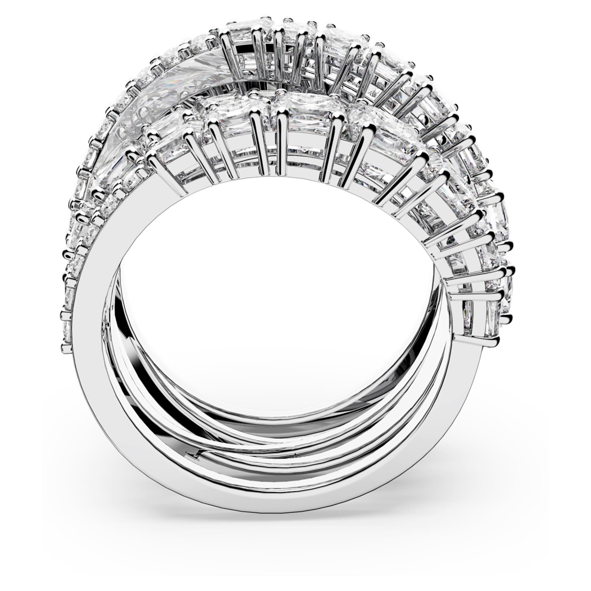 Swarovski Hyperbola ring Mixed cuts, White, Rhodium plated