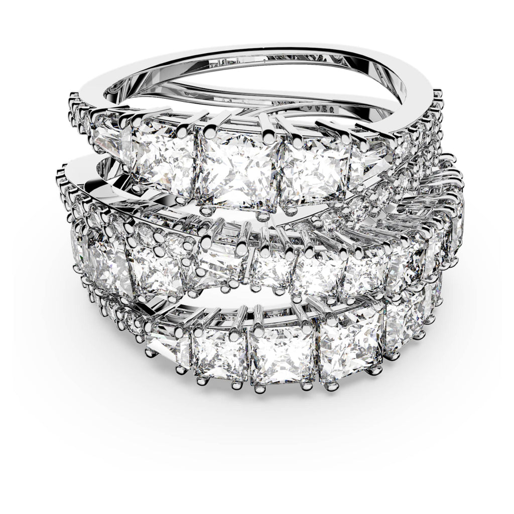 Swarovski Hyperbola ring Mixed cuts, White, Rhodium plated