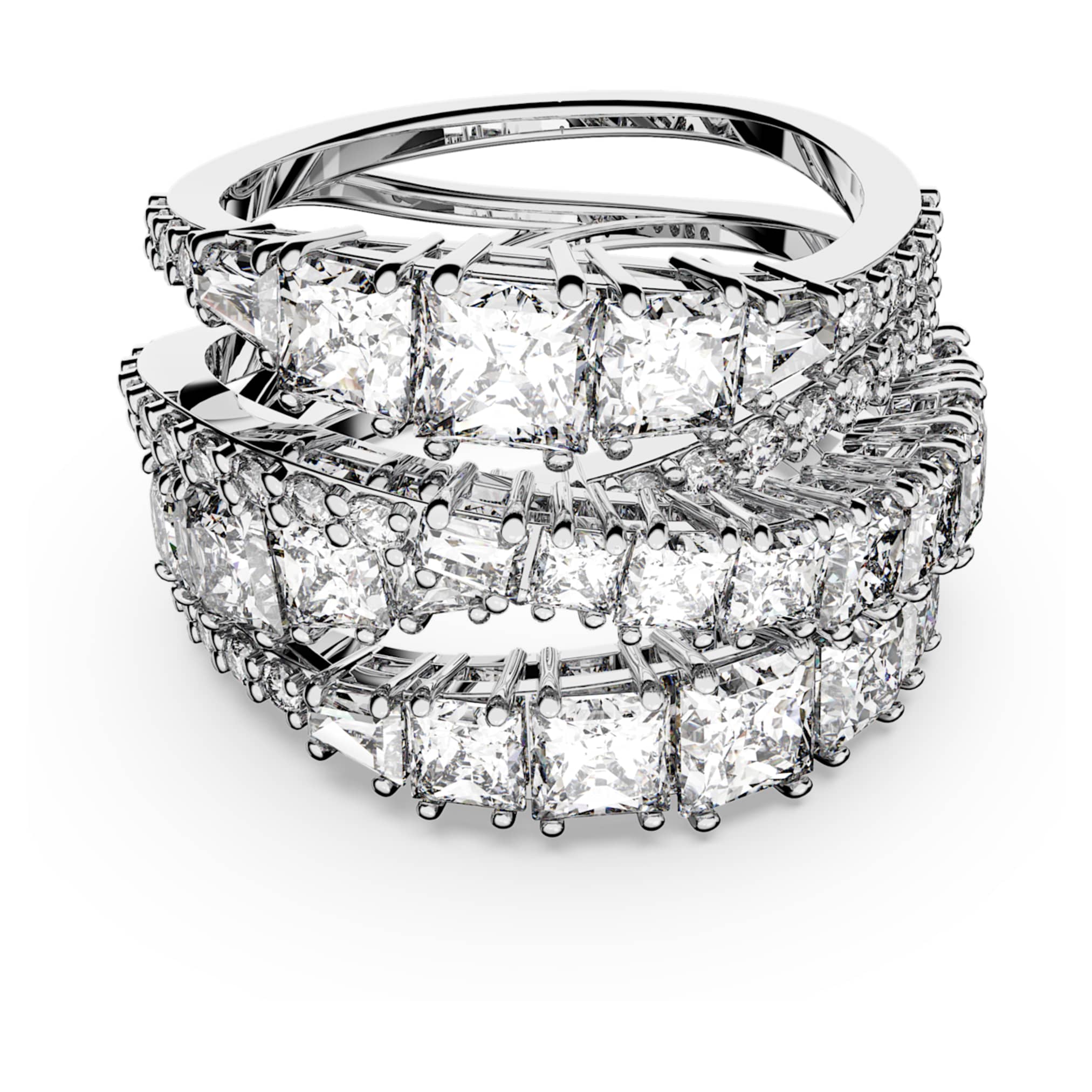 Swarovski Hyperbola ring Mixed cuts, White, Rhodium plated