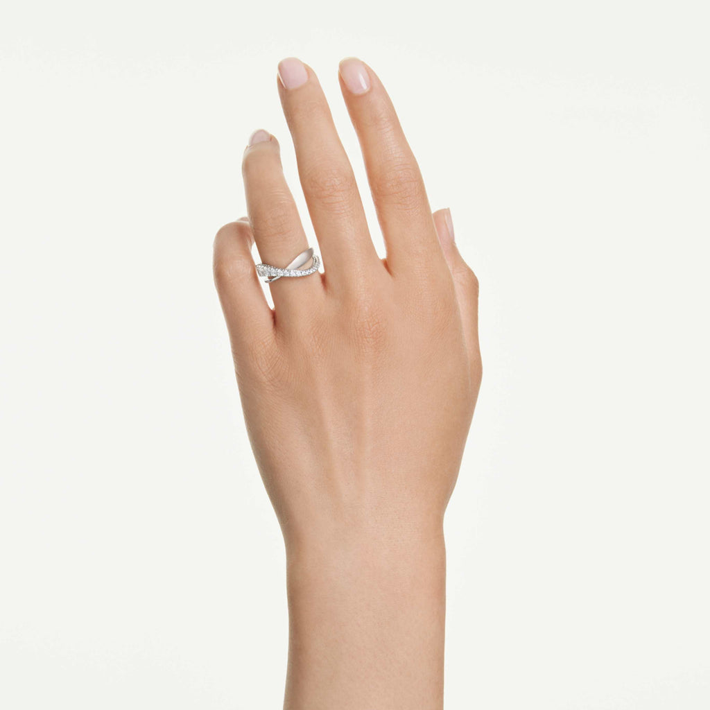 Swarovski Hyperbola ring Mixed cuts, White, Silver-tone finish