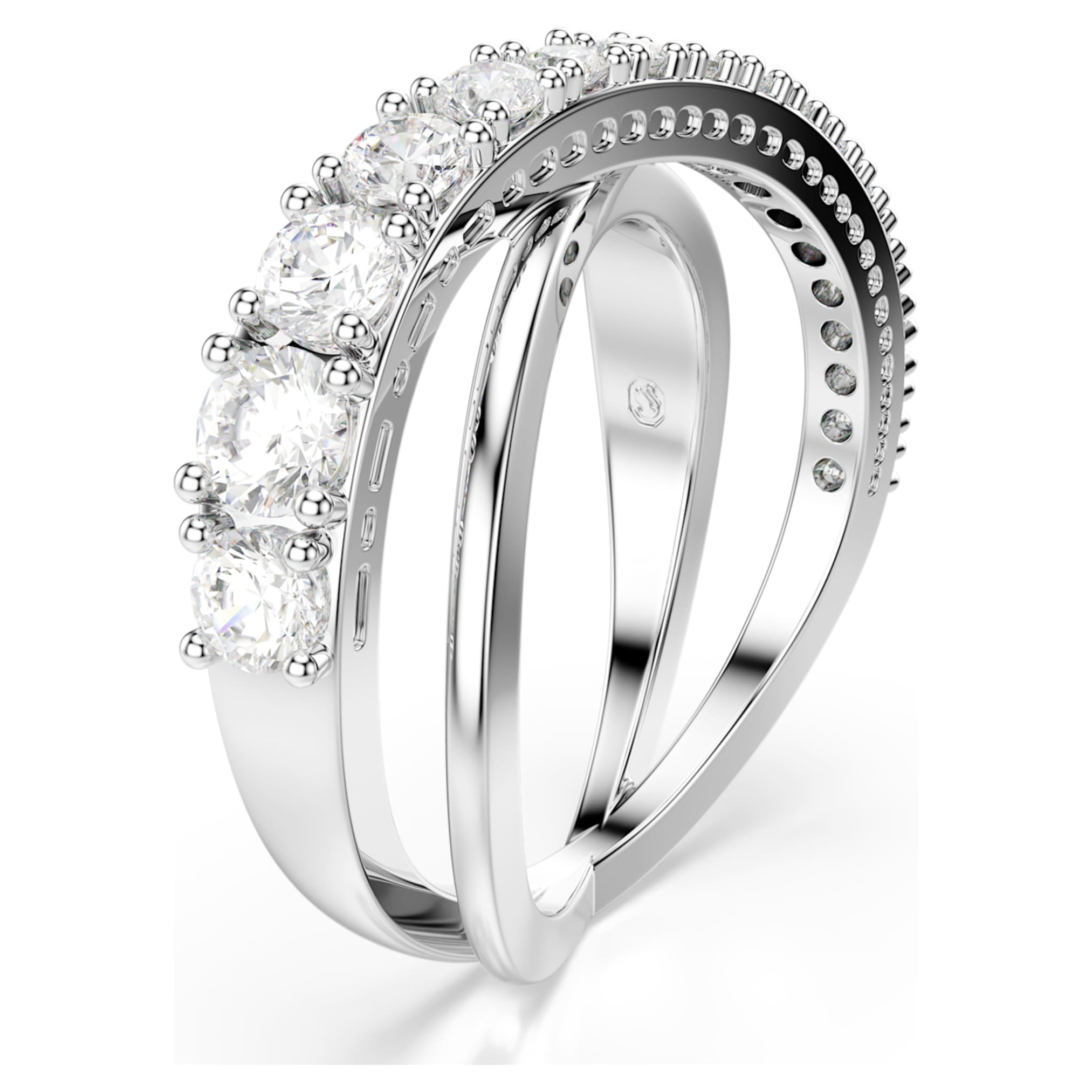 Swarovski Hyperbola ring Mixed cuts, White, Silver-tone finish