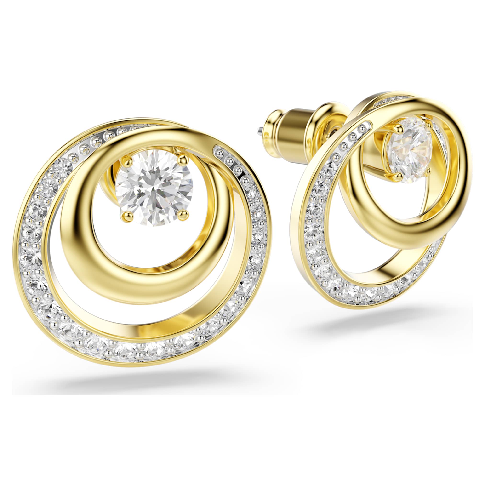 Swarovski Hyperbola stud earrings Round cut, White, 18K gold finish