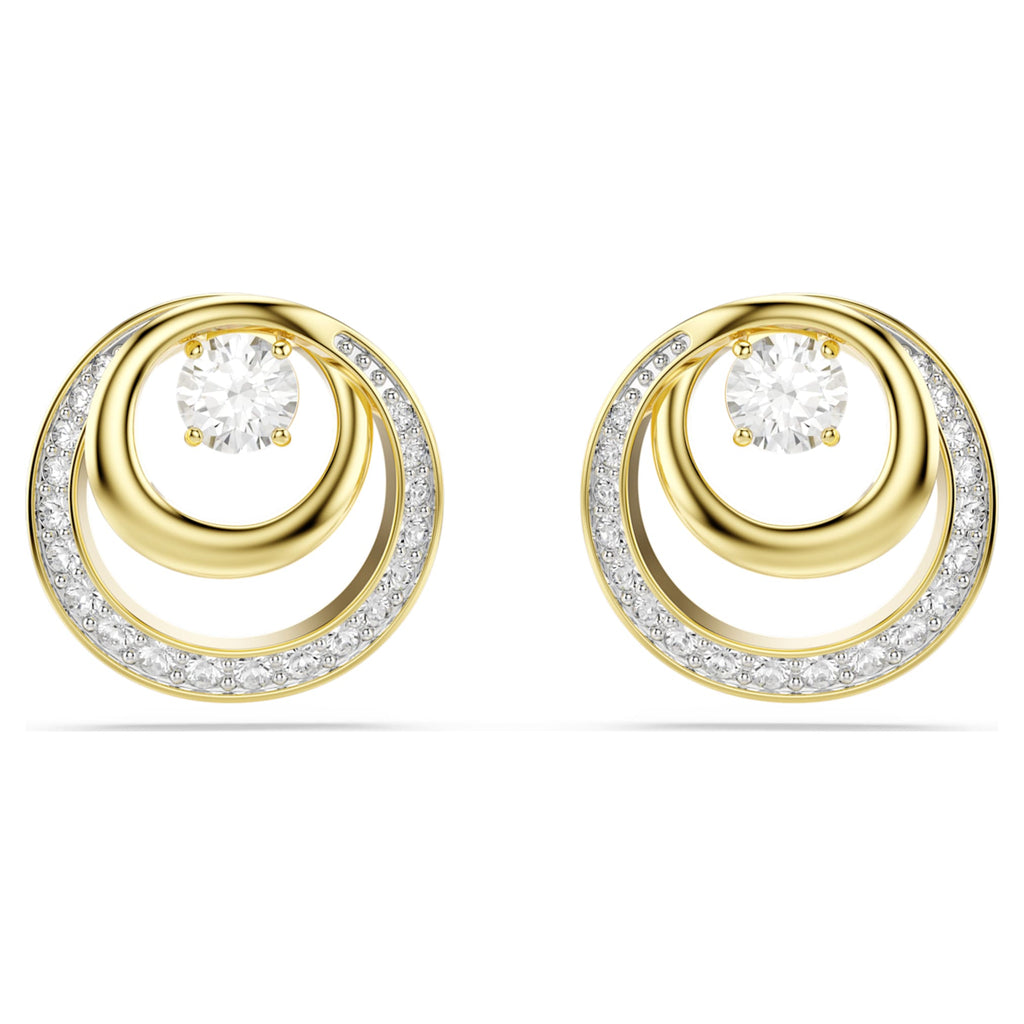 Swarovski Hyperbola stud earrings Round cut, White, 18K gold finish