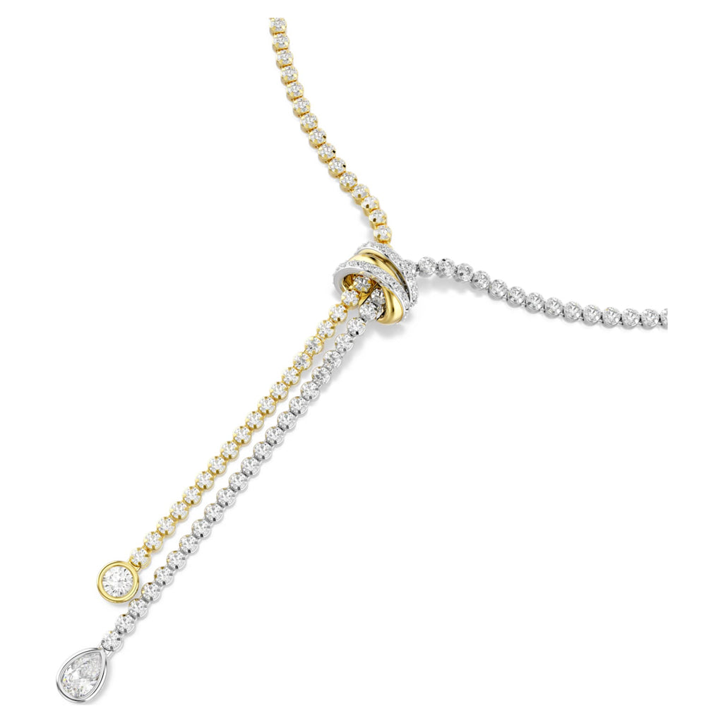 Swarovski Hyperbola Y necklace Round cut, Knot, White, Mixed metal finish