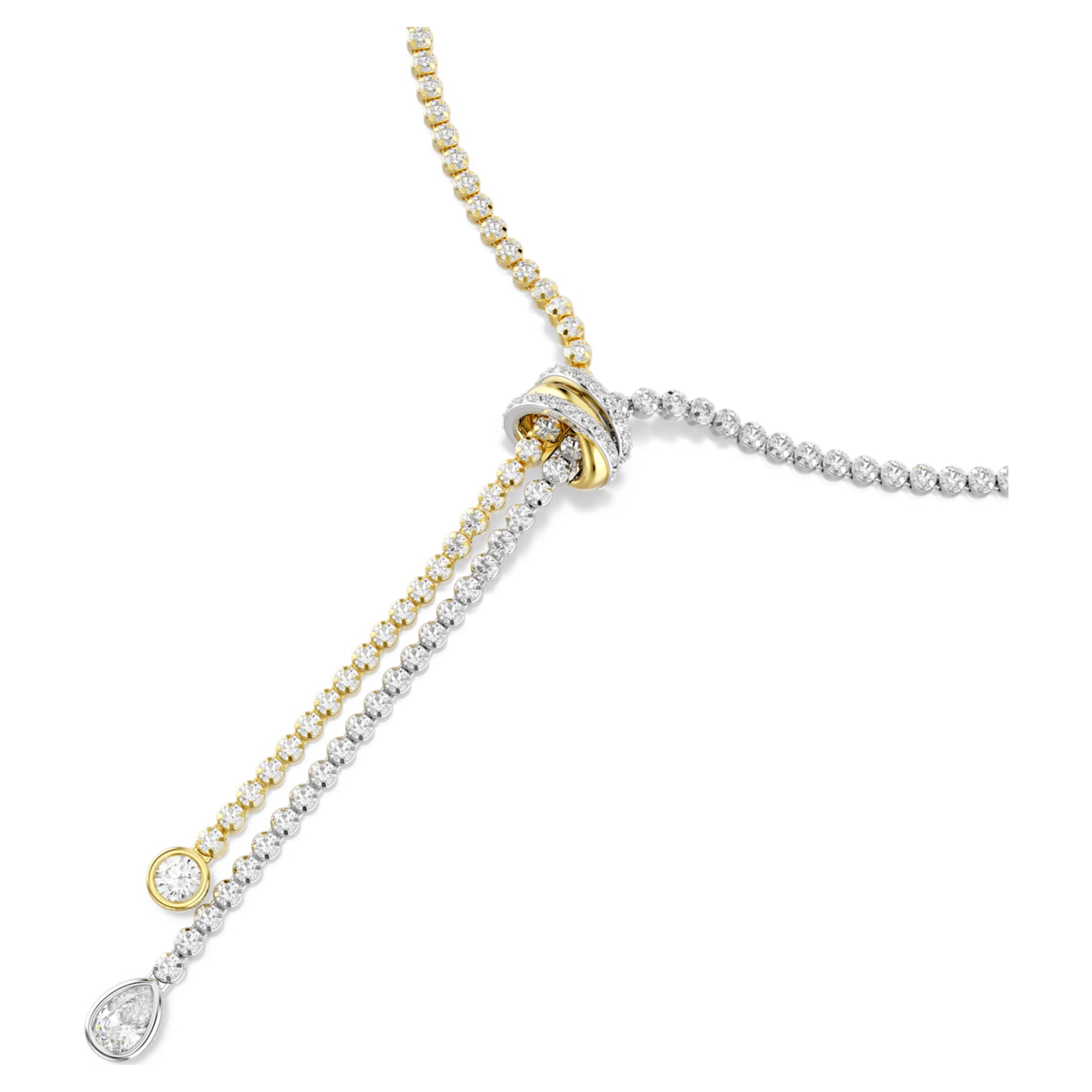 Swarovski Hyperbola Y necklace Round cut, Knot, White, Mixed metal finish