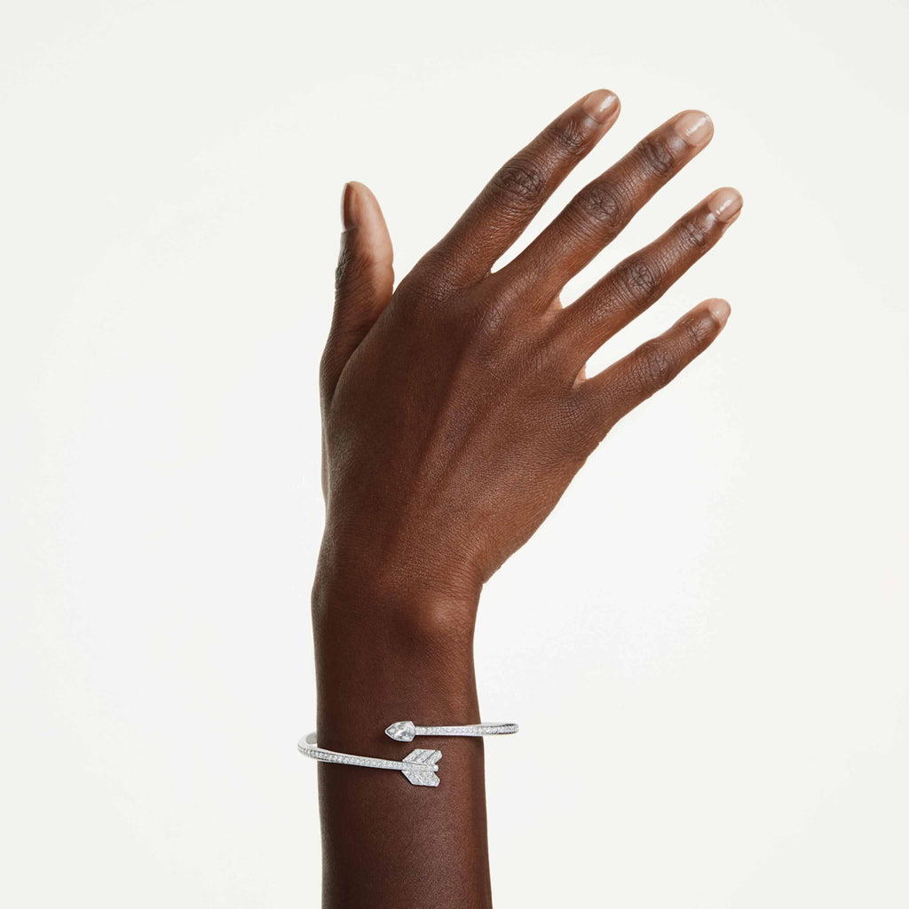 Swarovski Idyllia bangle Mixed cuts, Arrow, White, Rhodium plated