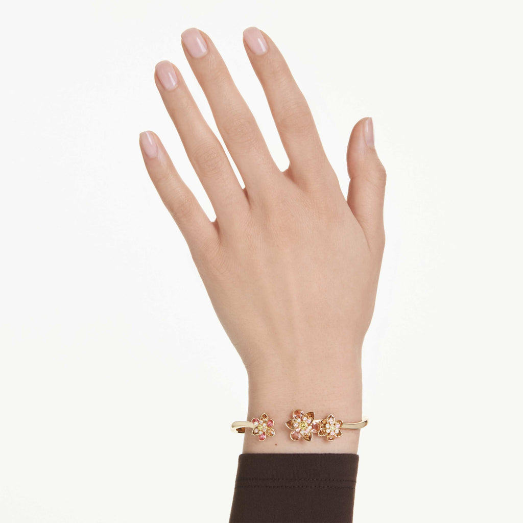 Swarovski Idyllia bangle Mixed cuts, Flower, Multicolored, 18K gold finish