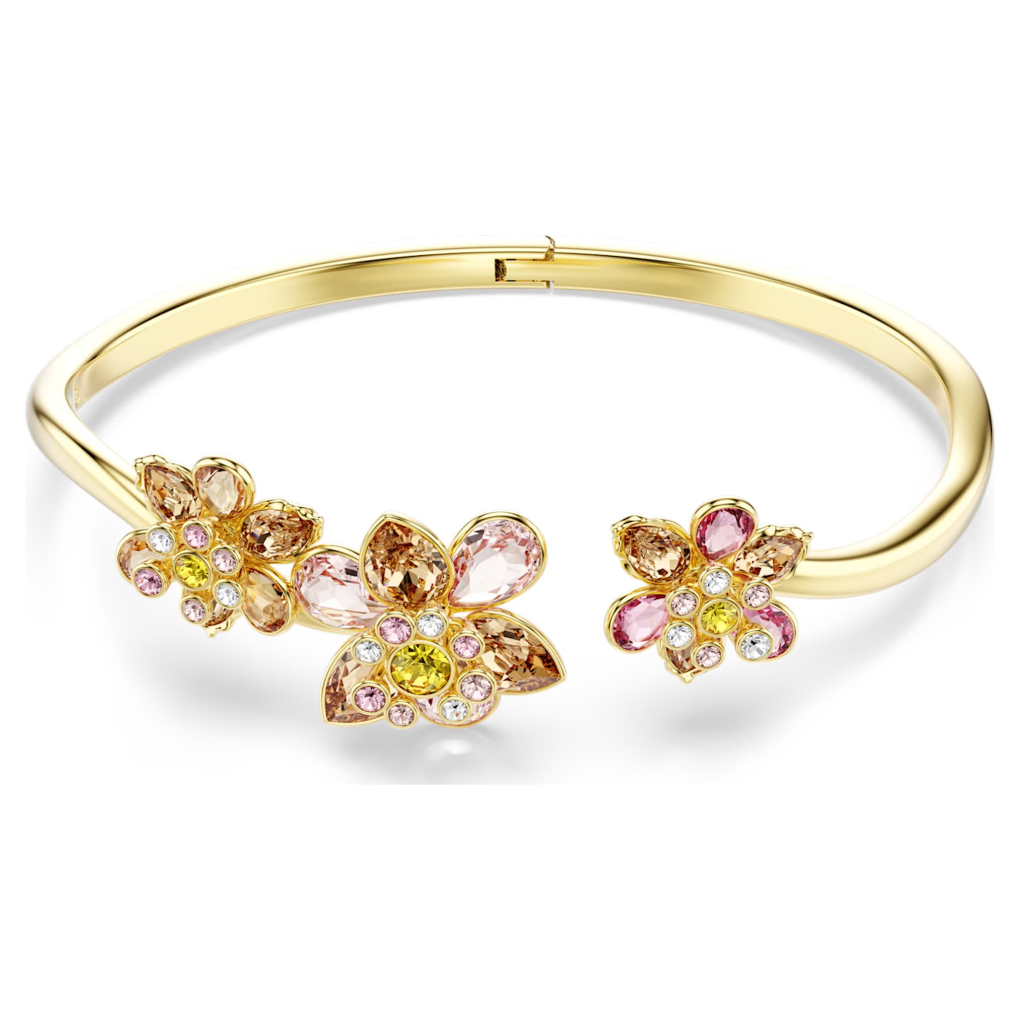 Swarovski Idyllia bangle Mixed cuts, Flower, Multicolored, 18K gold finish
