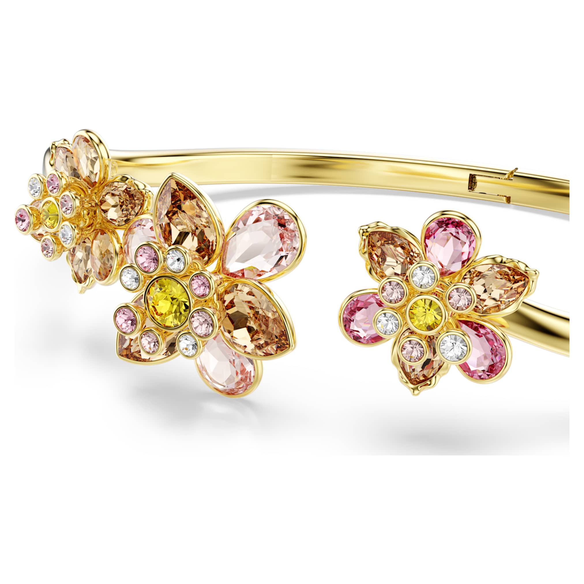 Swarovski Idyllia bangle Mixed cuts, Flower, Multicolored, 18K gold finish