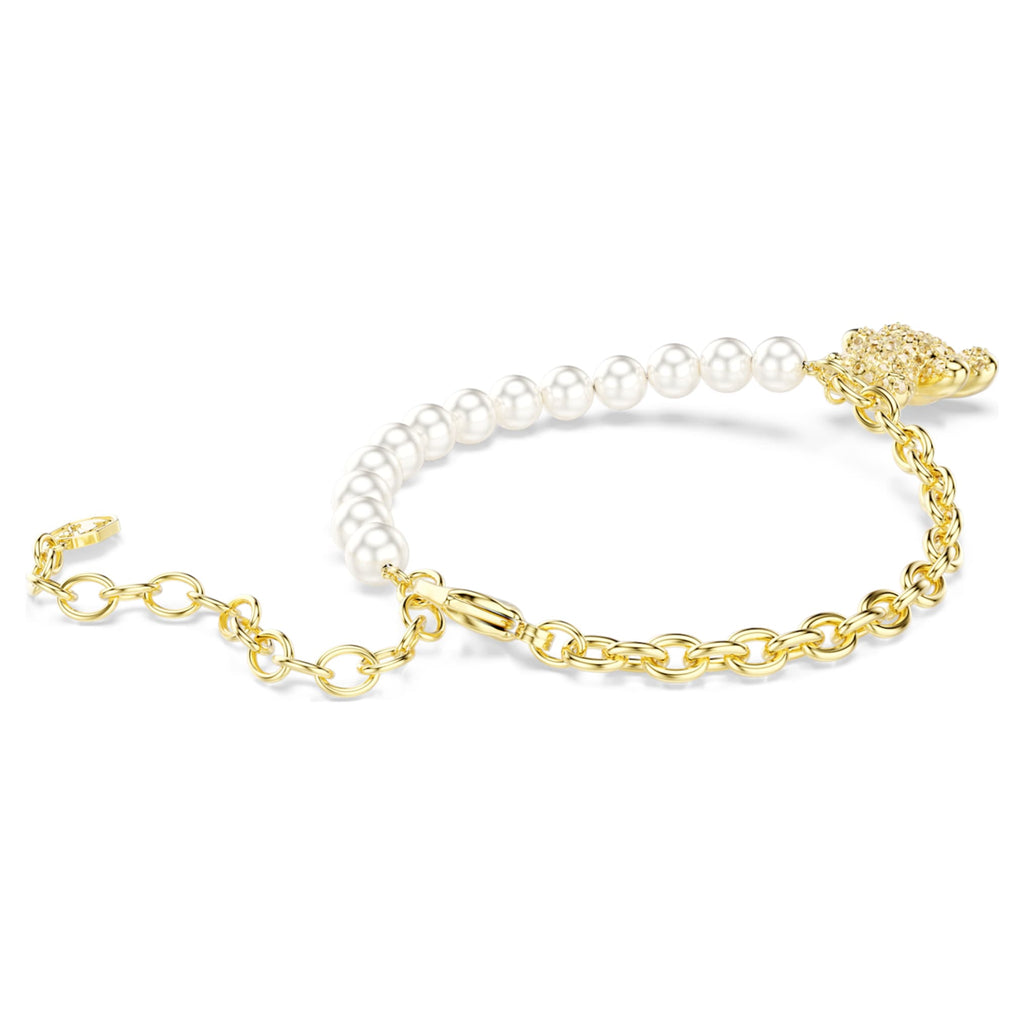 Swarovski Idyllia bracelet Crystal pearl, Round cut, Teddy, Gold tone, 18K gold finish
