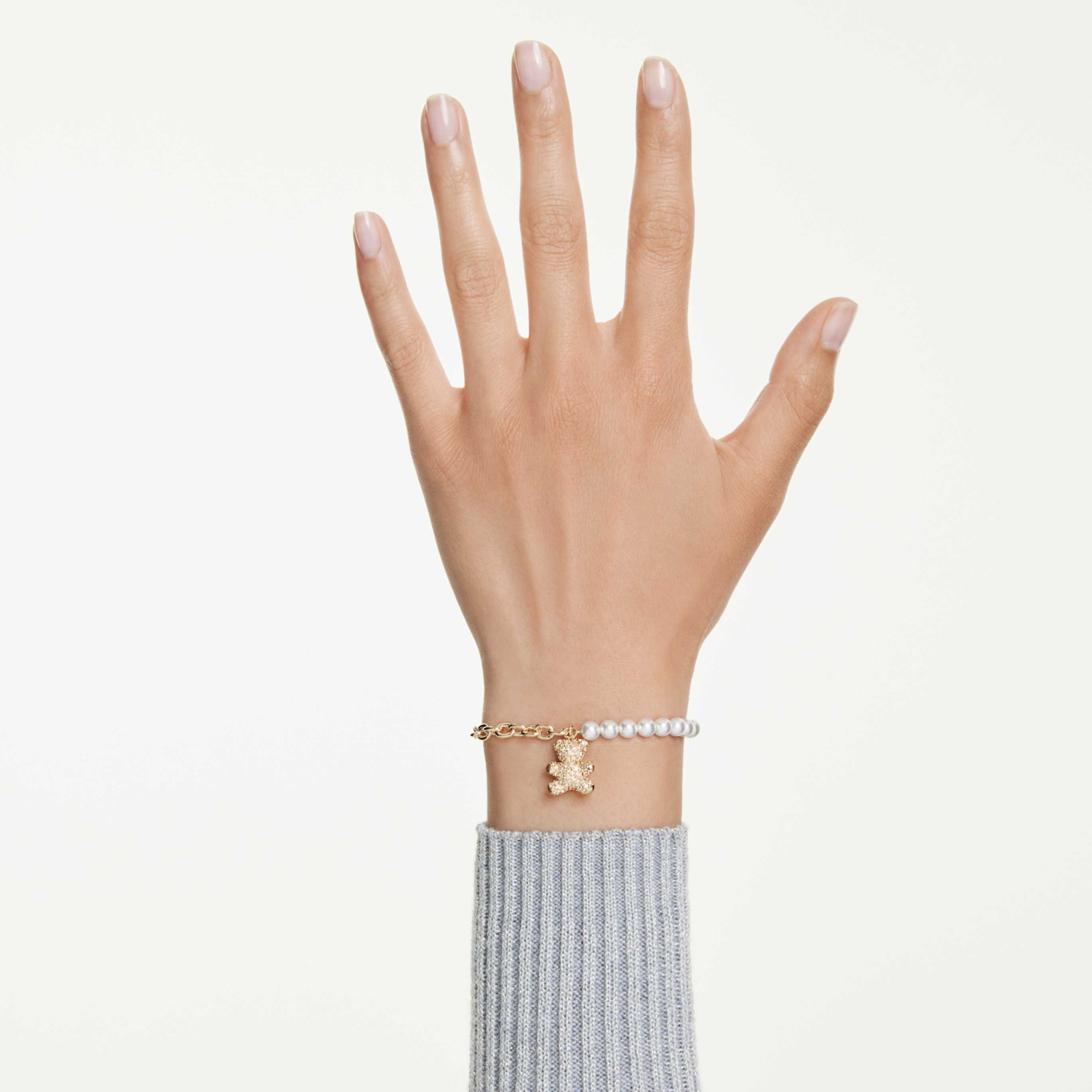 Swarovski Idyllia bracelet Crystal pearl, Round cut, Teddy, Gold tone, 18K gold finish