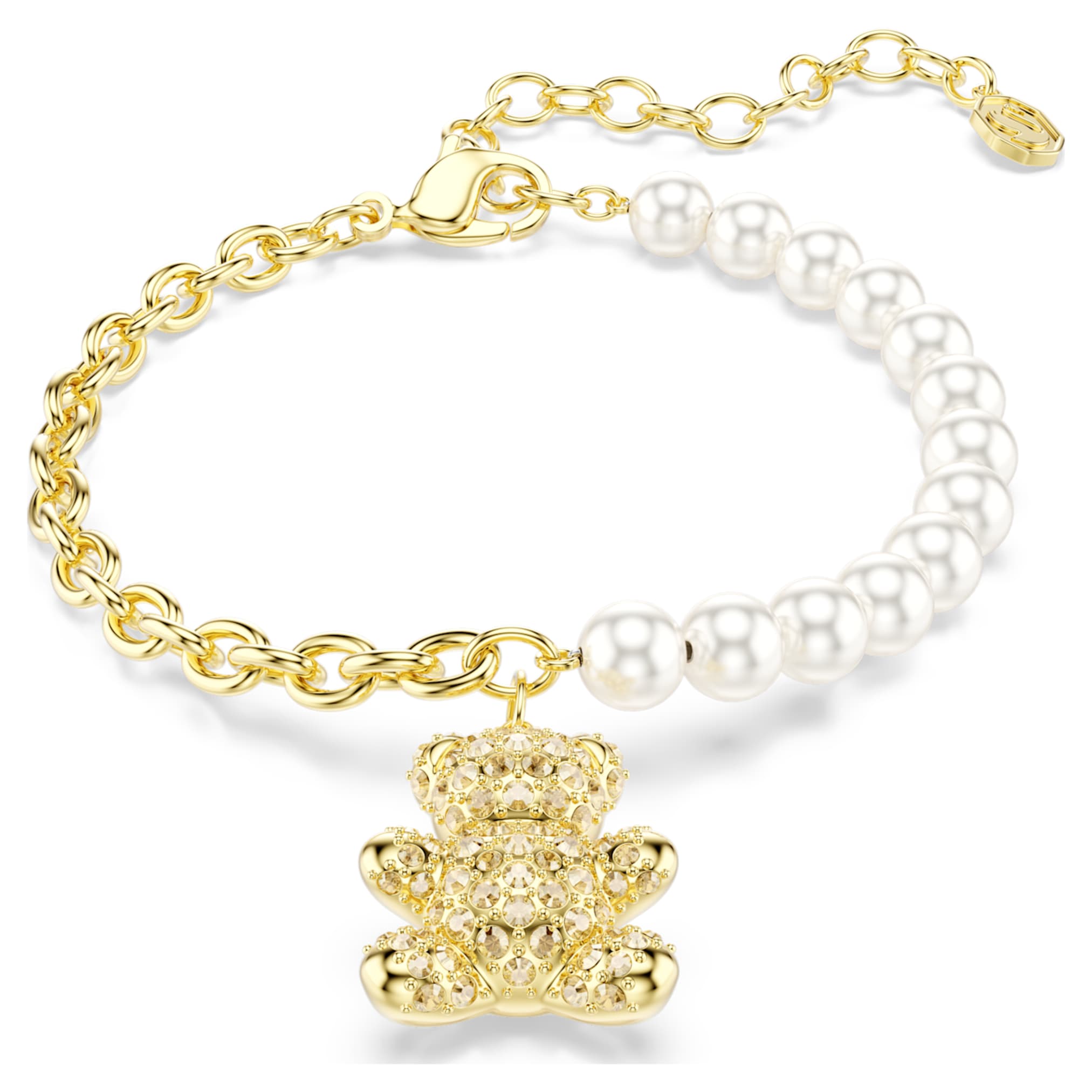Swarovski Idyllia bracelet Crystal pearl, Round cut, Teddy, Gold tone, 18K gold finish