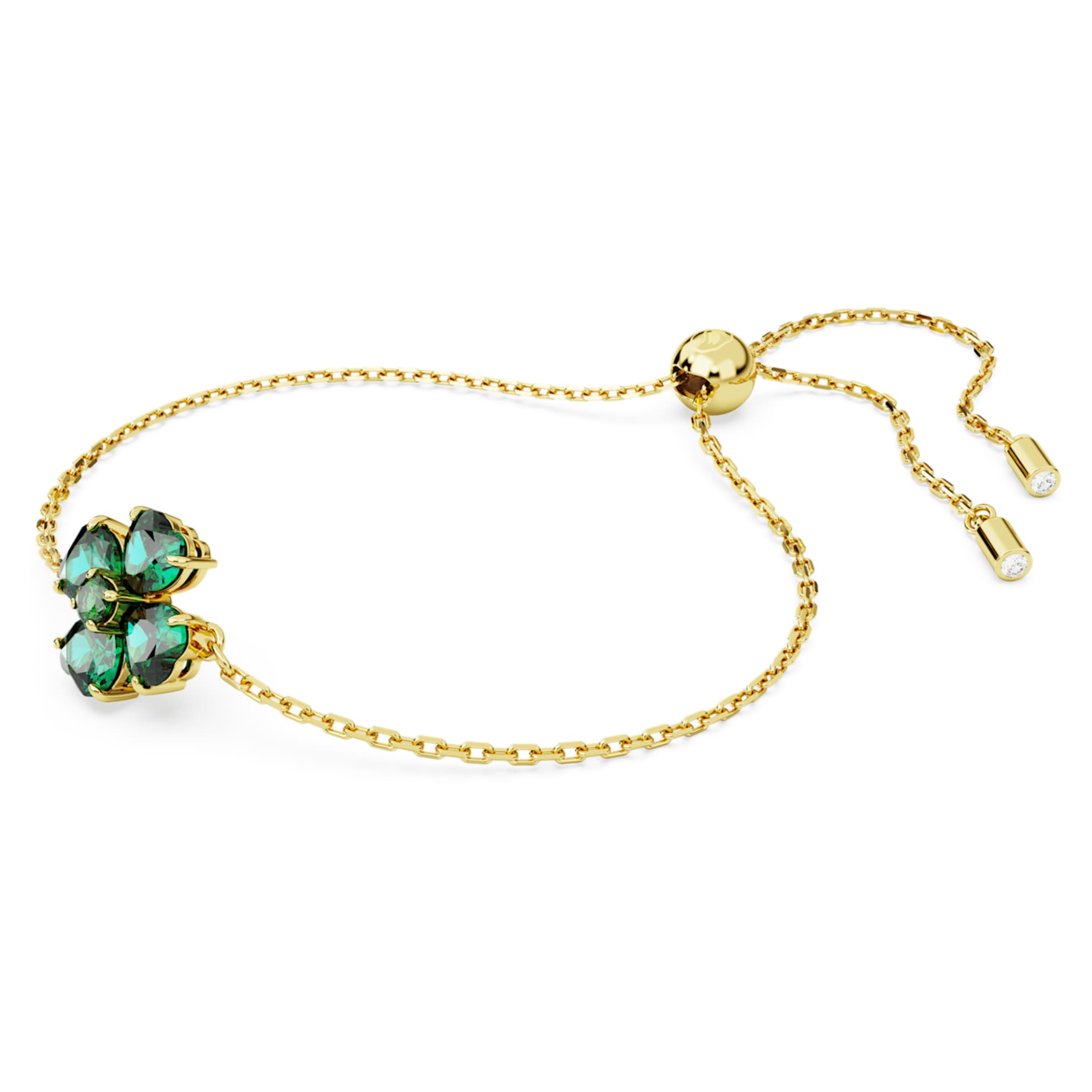 Swarovski Idyllia bracelet Mixed cuts, Clover, Green, 18K gold finish