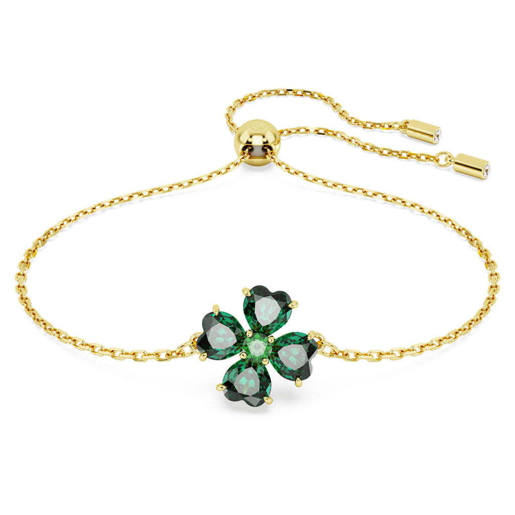 Swarovski Idyllia bracelet Mixed cuts, Clover, Green, 18K gold finish