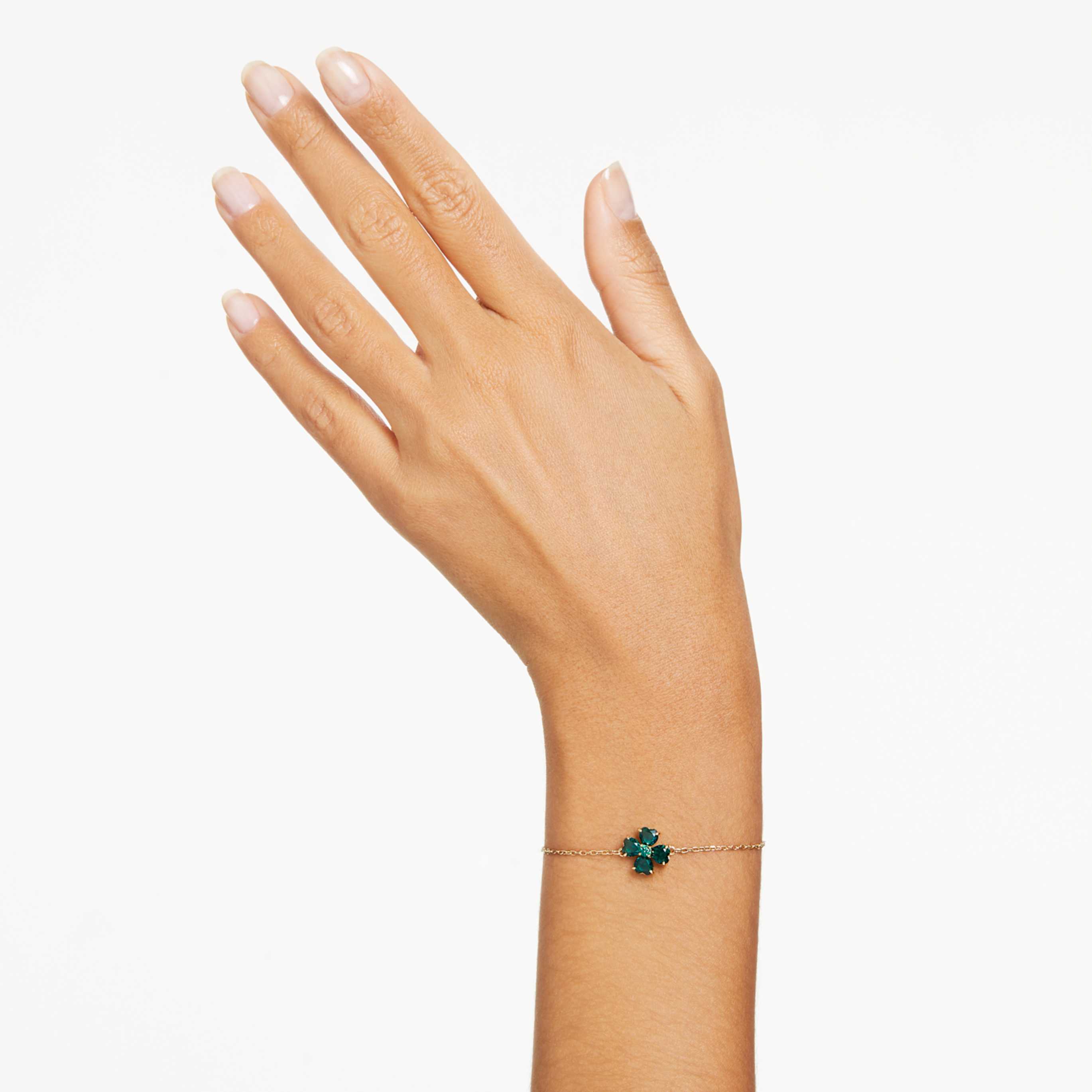 Swarovski Idyllia bracelet Mixed cuts, Clover, Green, 18K gold finish
