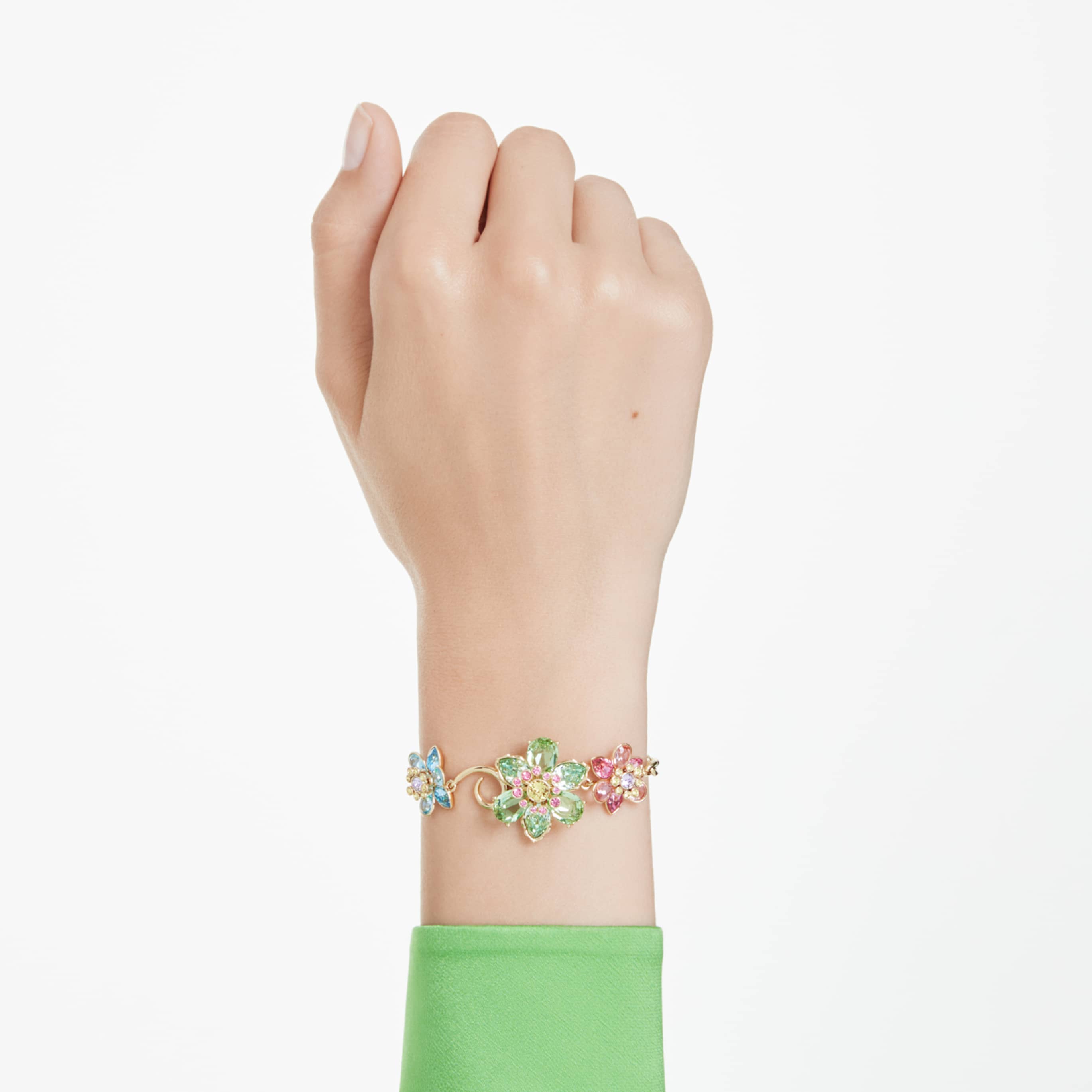 Swarovski Idyllia bracelet Mixed cuts, Flower, Multicolored, 18K gold finish