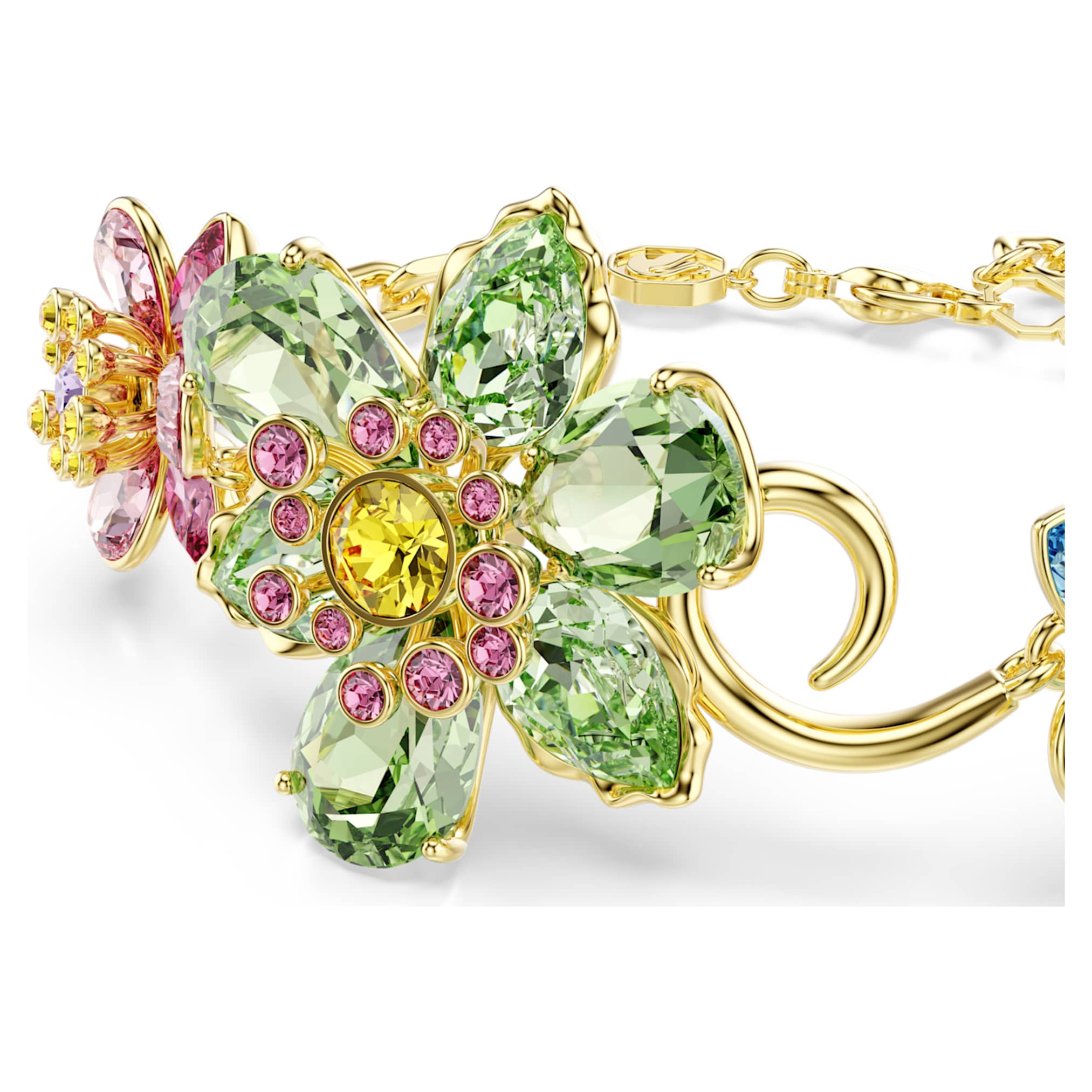Swarovski Idyllia bracelet Mixed cuts, Flower, Multicolored, 18K gold finish