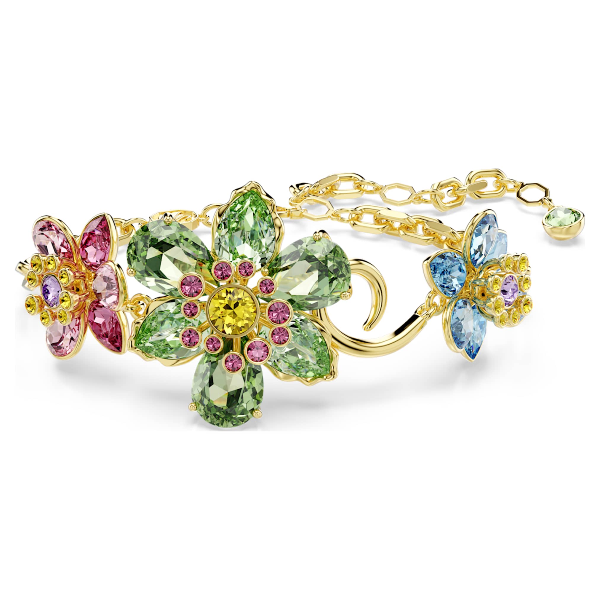 Swarovski Idyllia bracelet Mixed cuts, Flower, Multicolored, 18K gold finish