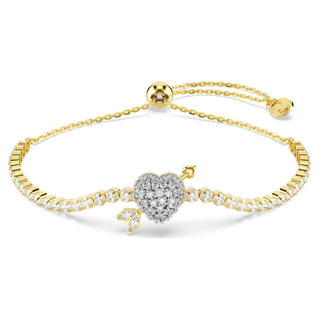 Swarovski Idyllia bracelet Mixed cuts, Heart with arrow, White, 18K gold finish
