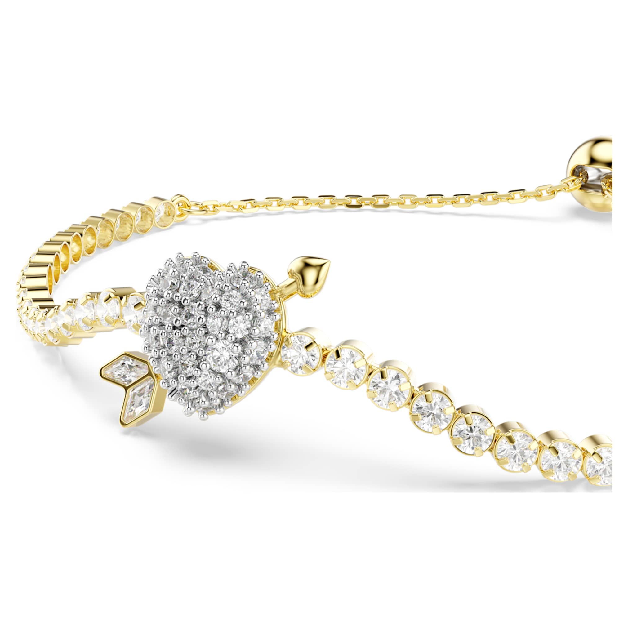 Swarovski Idyllia bracelet Mixed cuts, Heart with arrow, White, 18K gold finish