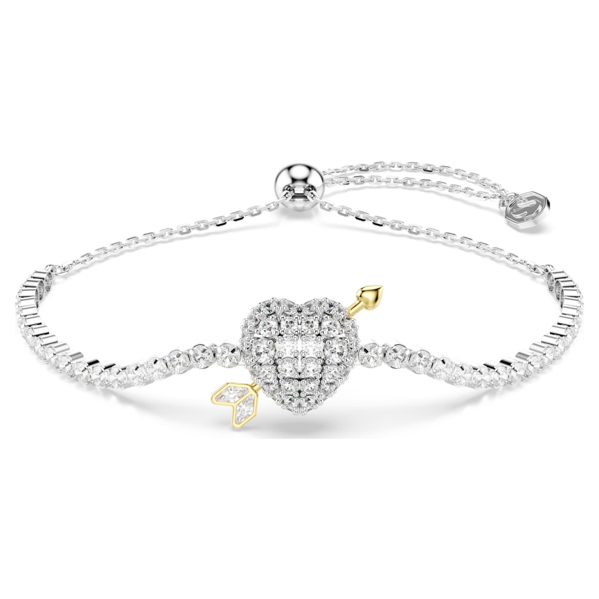 Swarovski Idyllia bracelet Mixed cuts, Heart with arrow, White, Rhodium plated