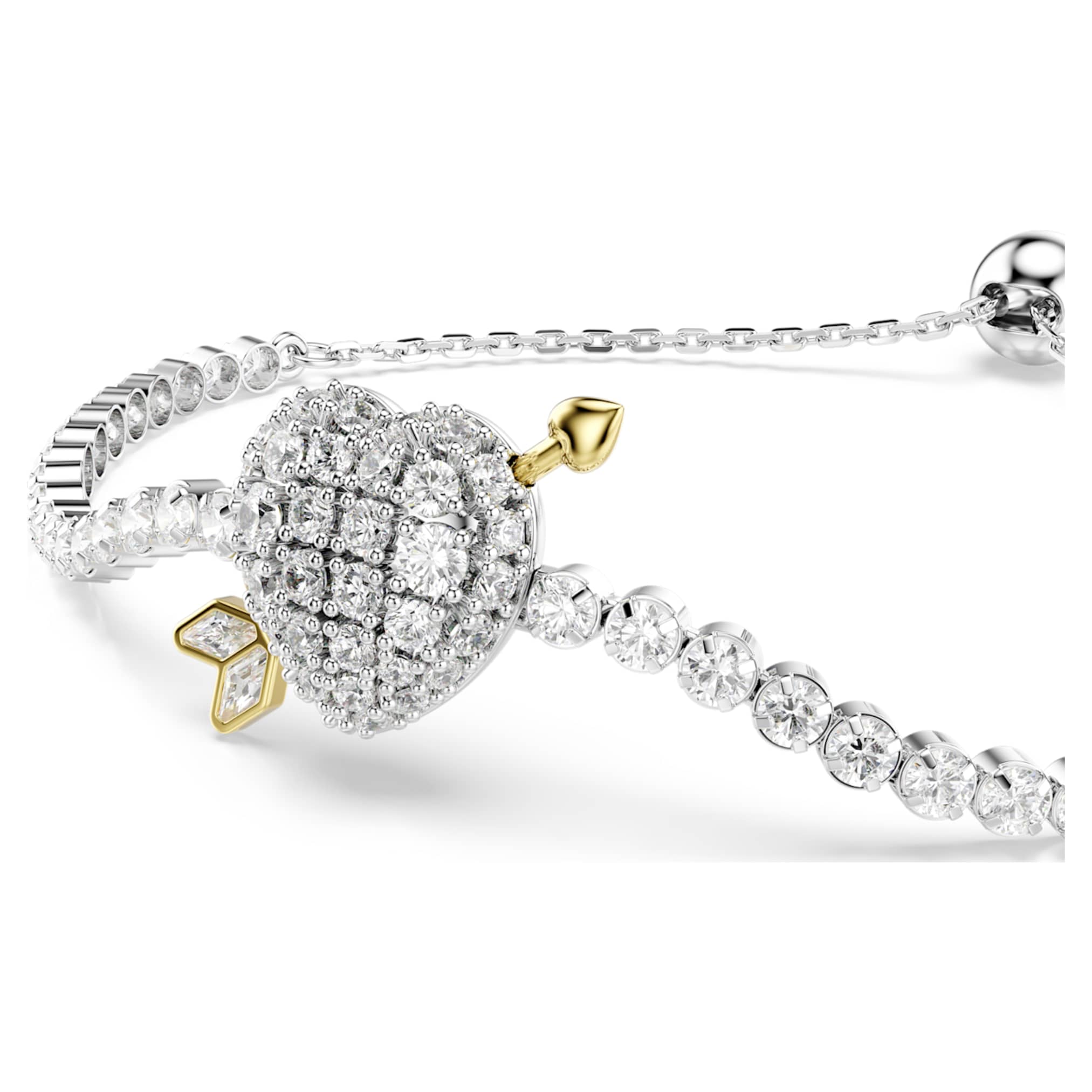 Swarovski Idyllia bracelet Mixed cuts, Heart with arrow, White, Rhodium plated