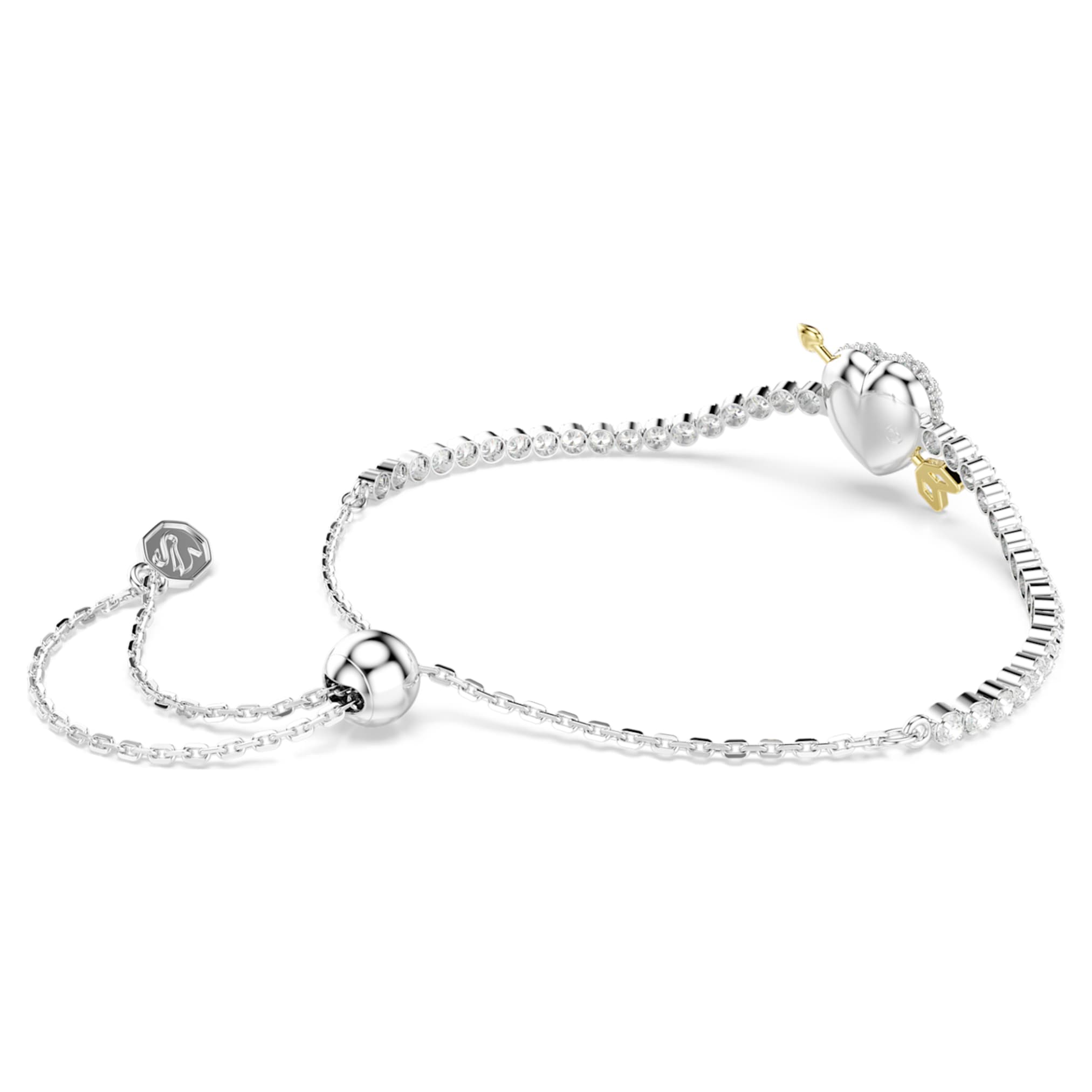 Swarovski Idyllia bracelet Mixed cuts, Heart with arrow, White, Rhodium plated