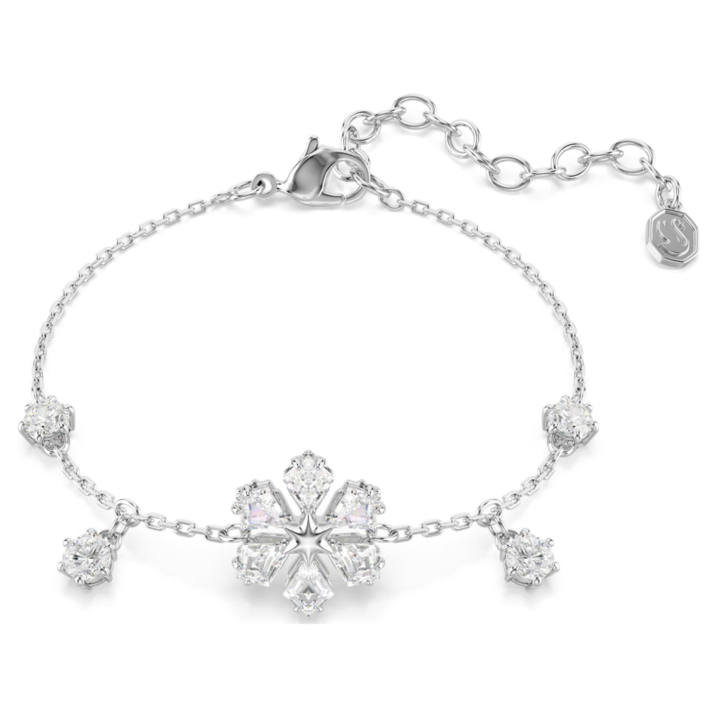 Swarovski Idyllia bracelet Mixed cuts, Snowflake, White, Rhodium plated