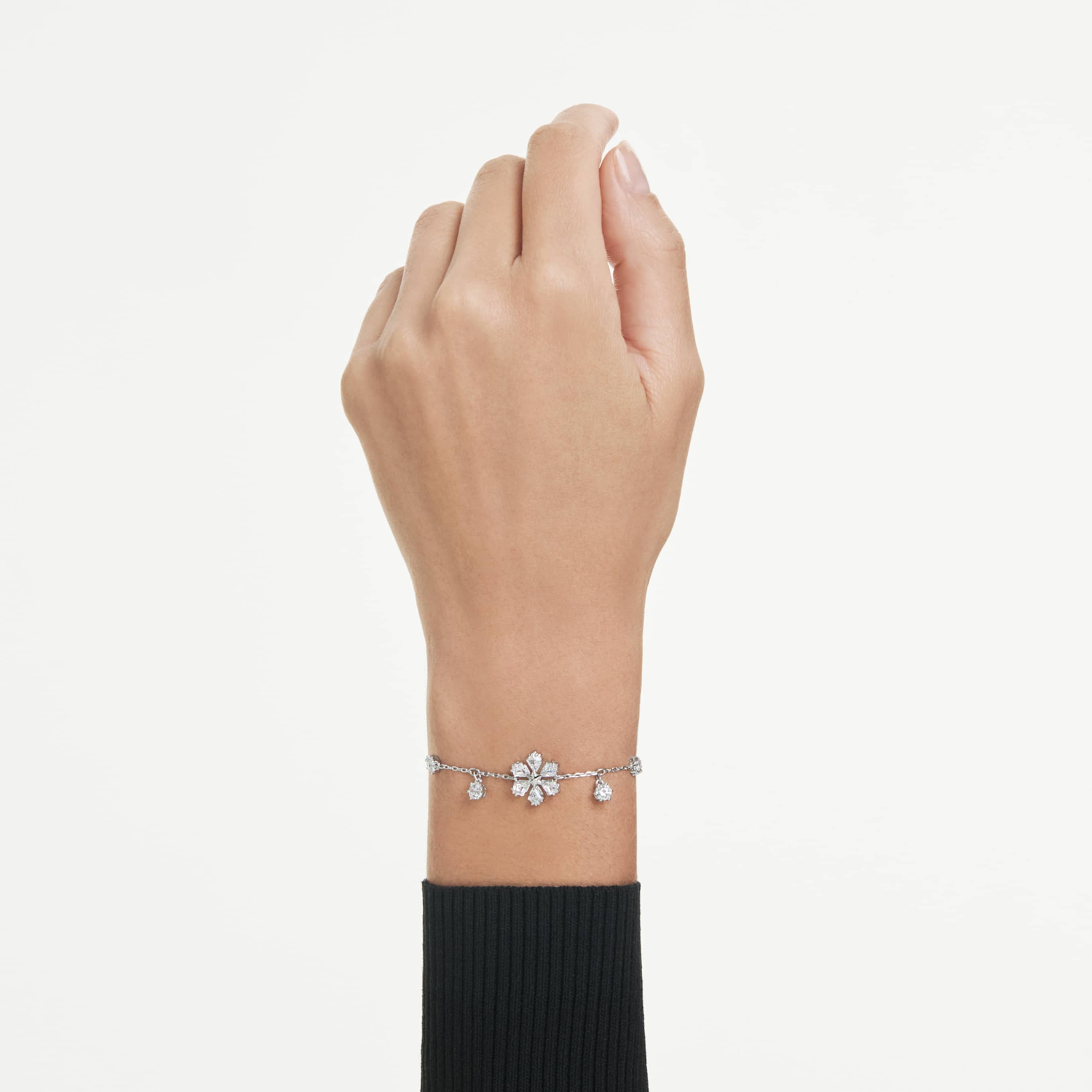 Swarovski Idyllia bracelet Mixed cuts, Snowflake, White, Rhodium plated