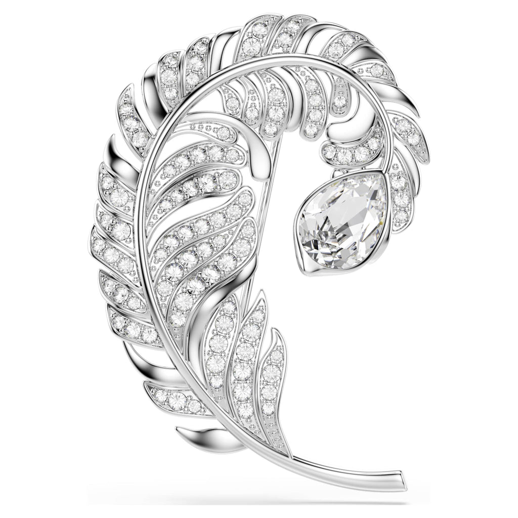 Swarovski Idyllia brooch Mixed cuts, Feather, Rhodium plated