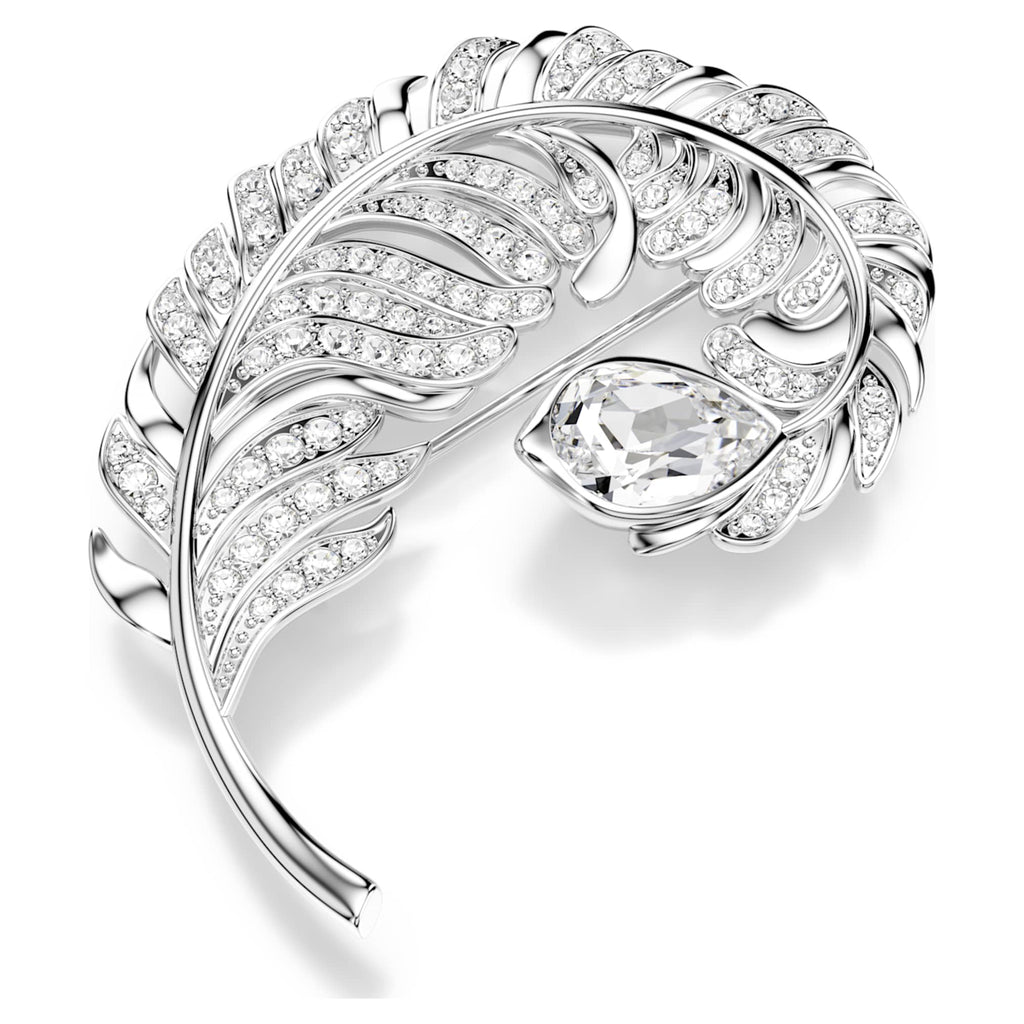 Swarovski Idyllia brooch Mixed cuts, Feather, Rhodium plated