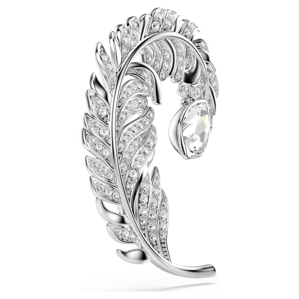 Swarovski Idyllia brooch Mixed cuts, Feather, Rhodium plated