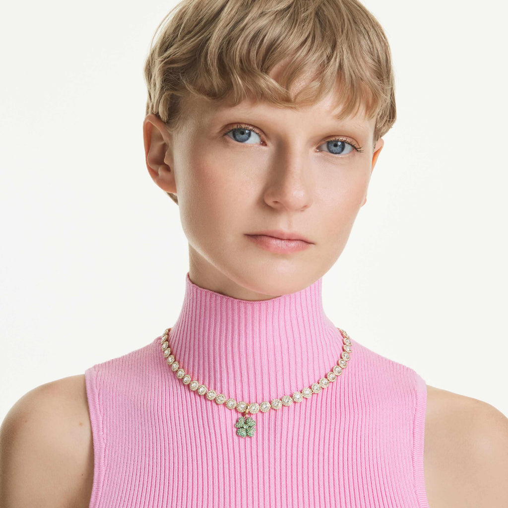 Swarovski Idyllia charm Clover, Green, 18K gold finish