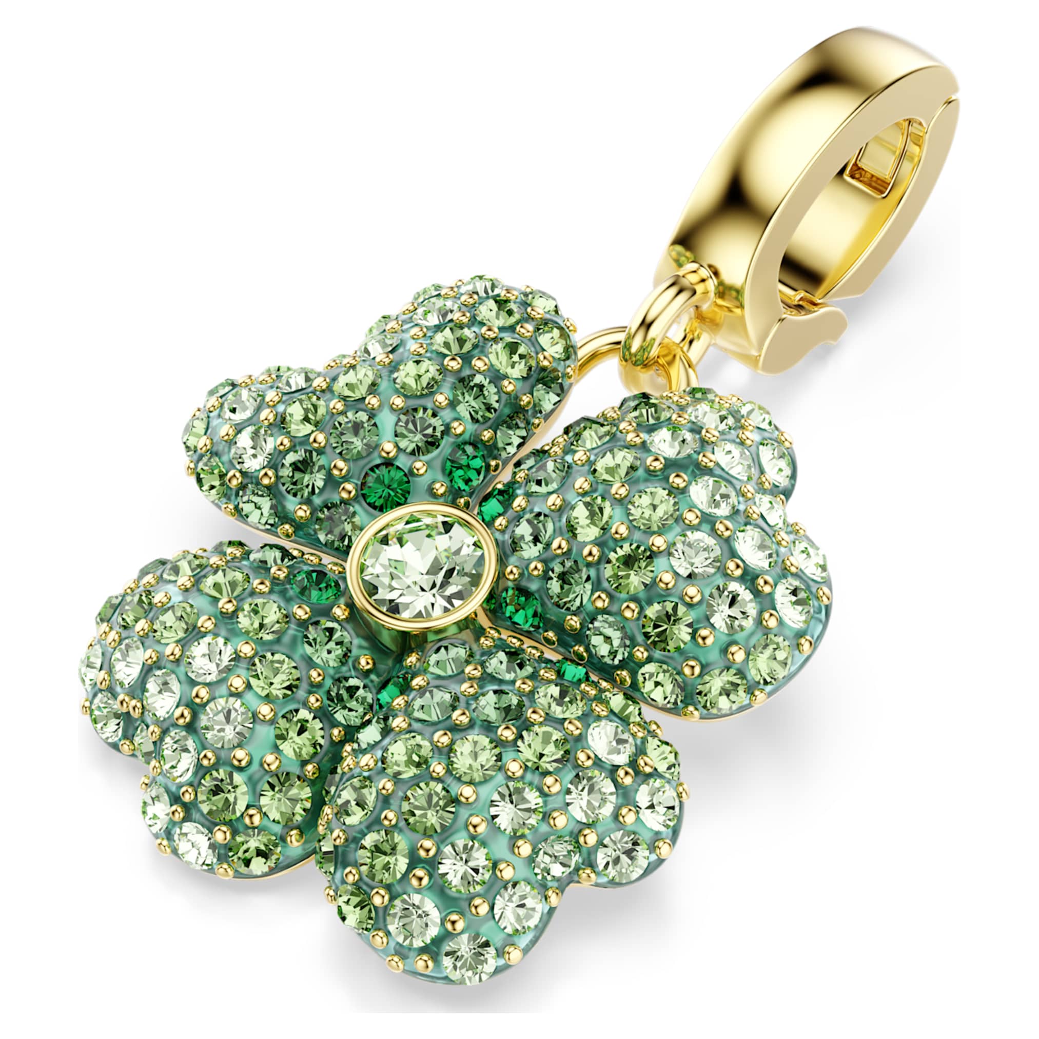 Swarovski Idyllia charm Clover, Green, 18K gold finish