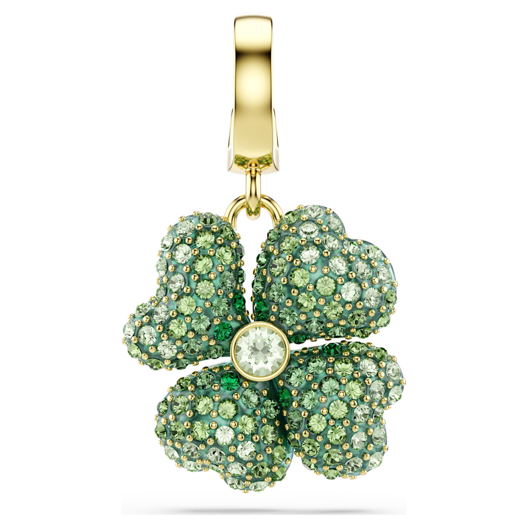 Swarovski Idyllia charm Clover, Green, 18K gold finish