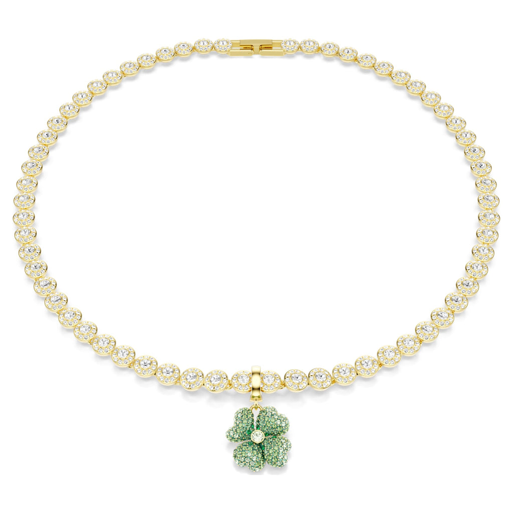 Swarovski Idyllia charm Clover, Green, 18K gold finish