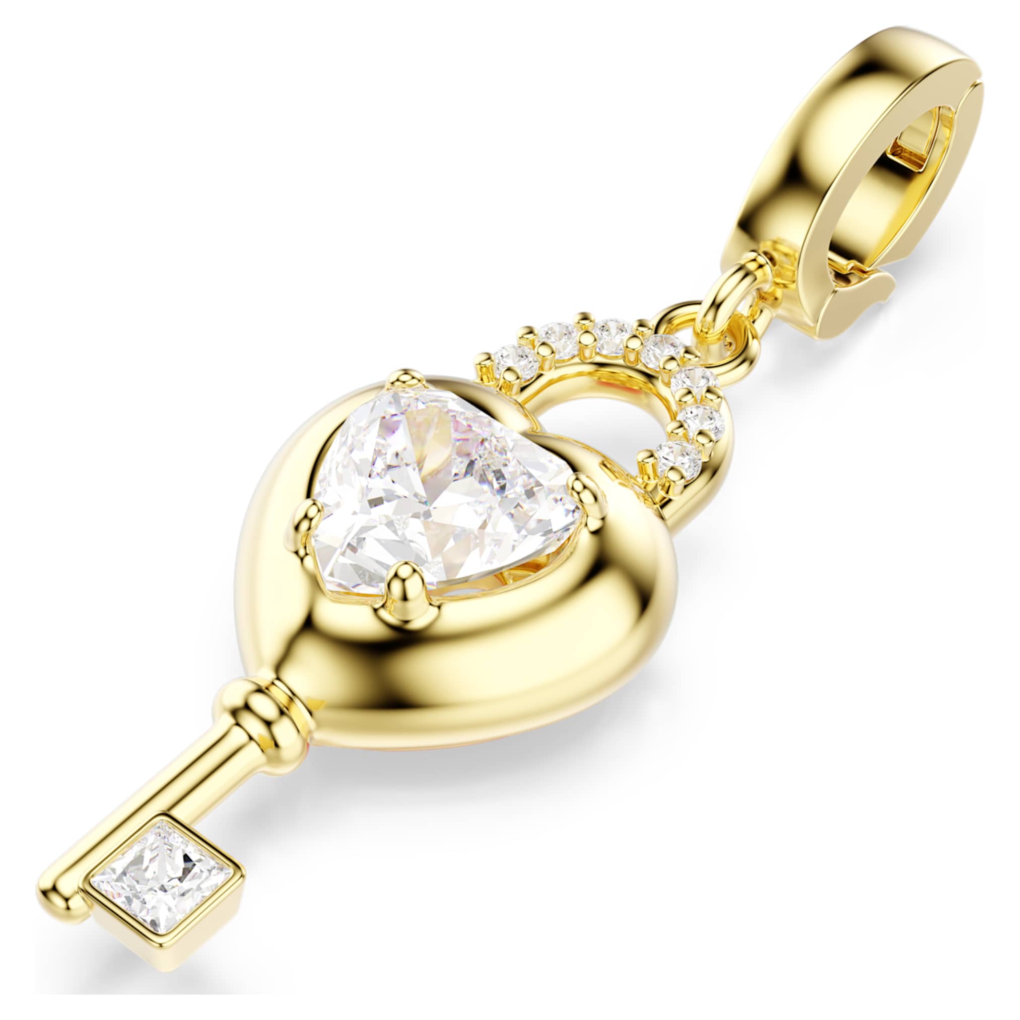 Swarovski Idyllia charm Mixed cuts, Heart with key, White, 18K gold finish