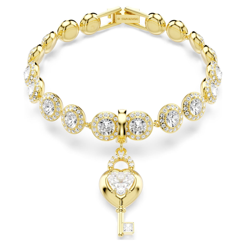 Swarovski Idyllia charm Mixed cuts, Heart with key, White, 18K gold finish