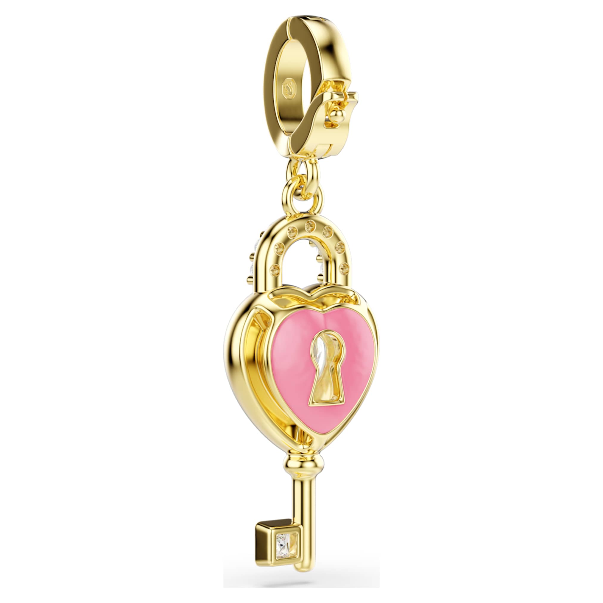 Swarovski Idyllia charm Mixed cuts, Heart with key, White, 18K gold finish