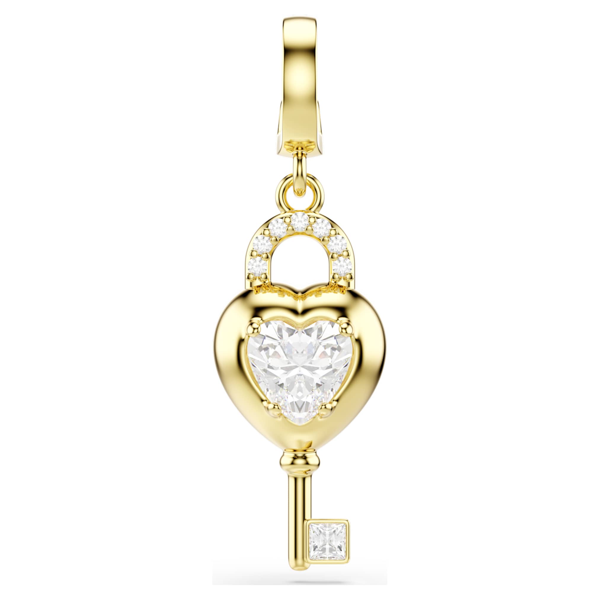 Swarovski Idyllia charm Mixed cuts, Heart with key, White, 18K gold finish