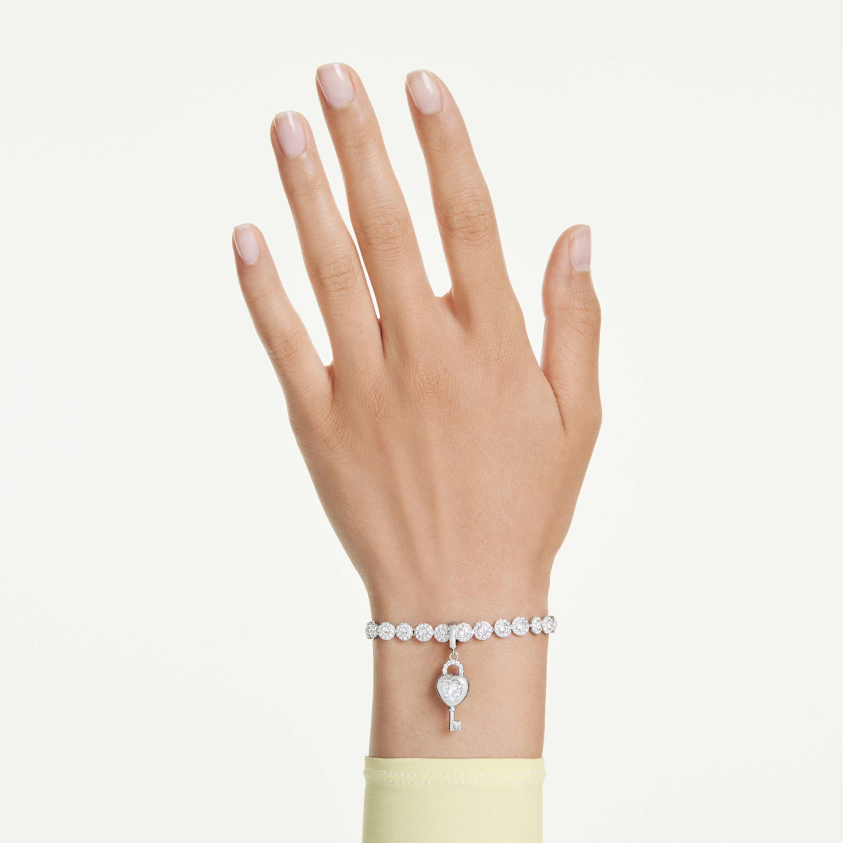 Swarovski Idyllia charm Mixed cuts, Heart with key, White, Rhodium plated
