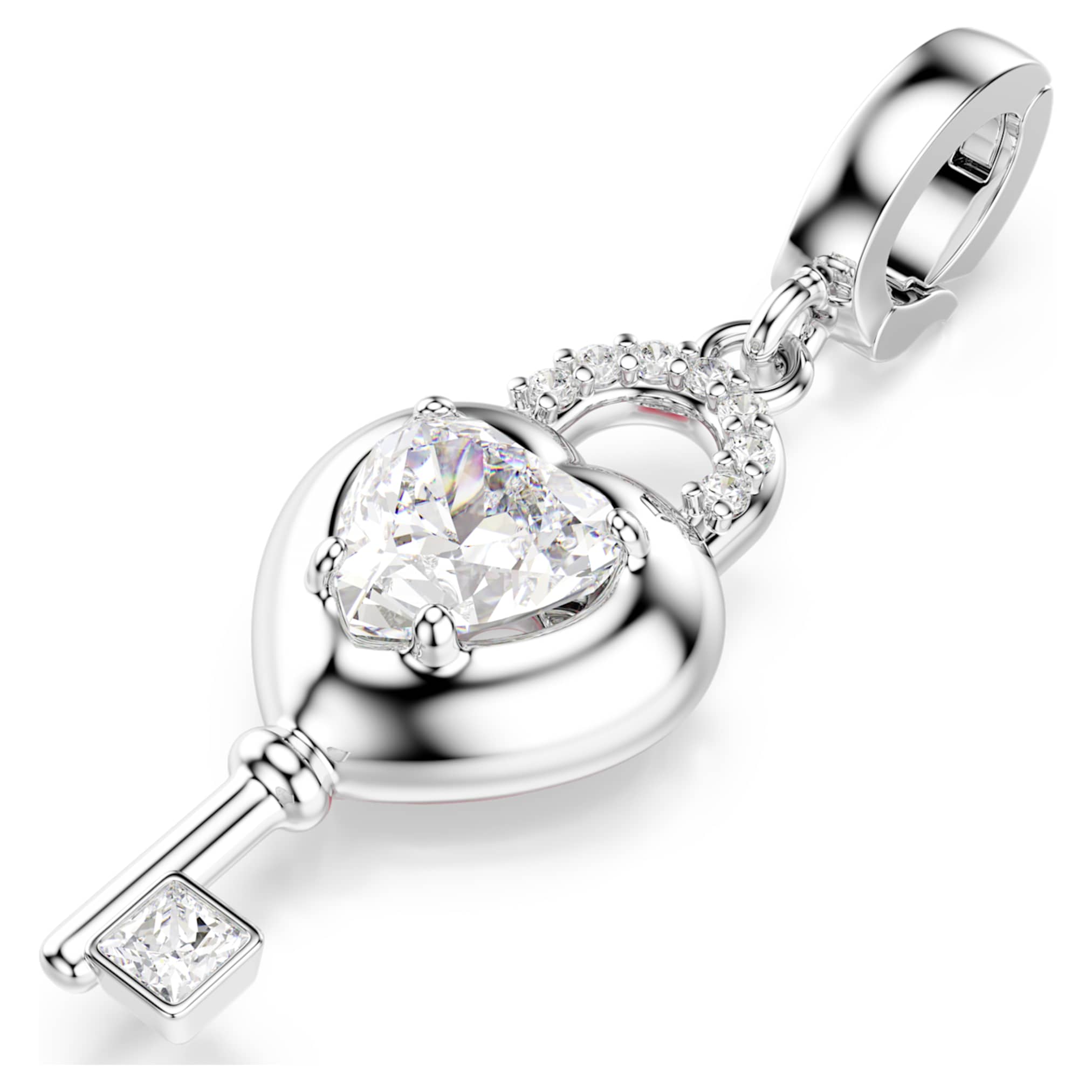Swarovski Idyllia charm Mixed cuts, Heart with key, White, Rhodium plated