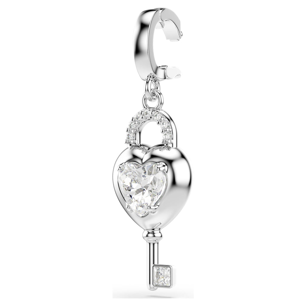 Swarovski Idyllia charm Mixed cuts, Heart with key, White, Rhodium plated