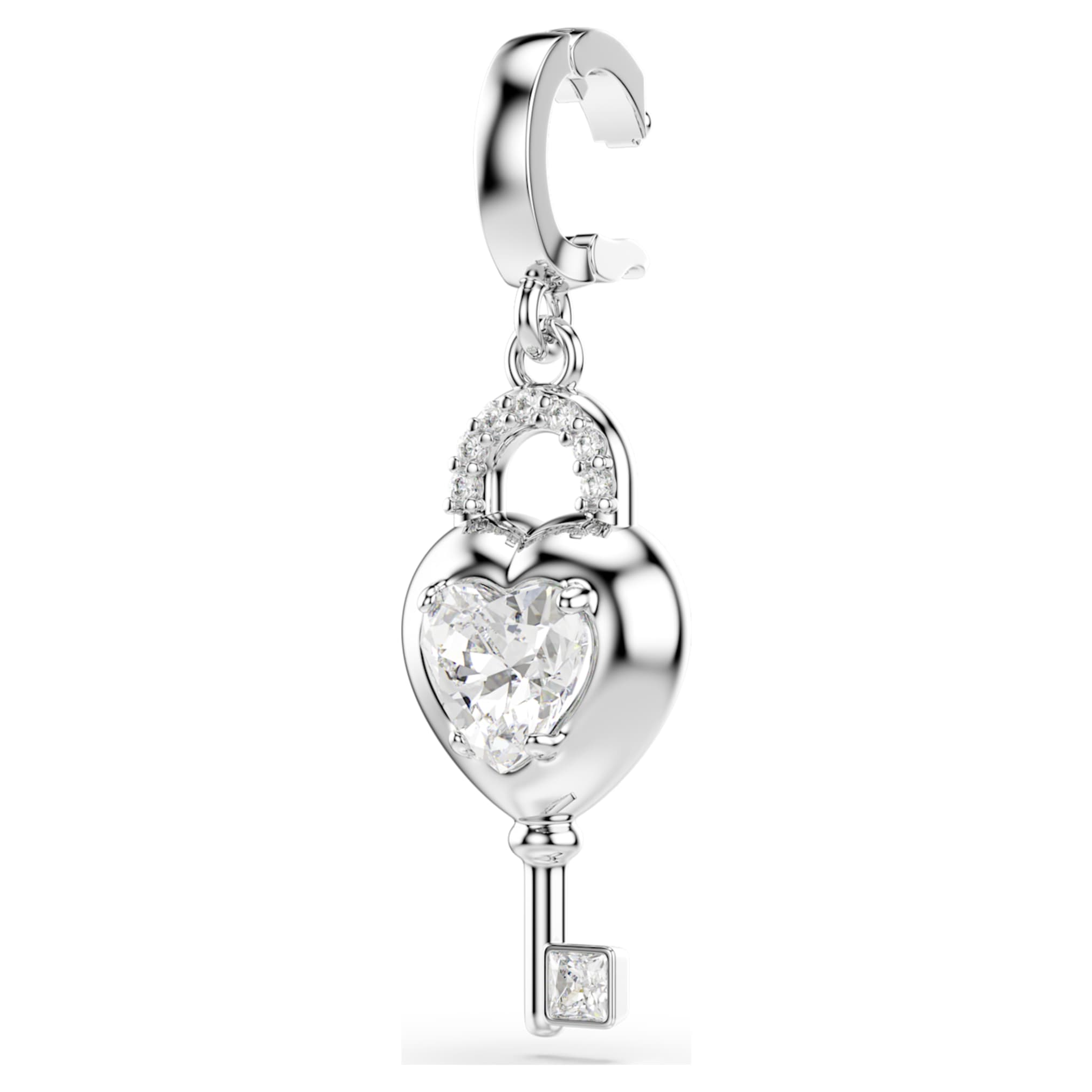 Swarovski Idyllia charm Mixed cuts, Heart with key, White, Rhodium plated